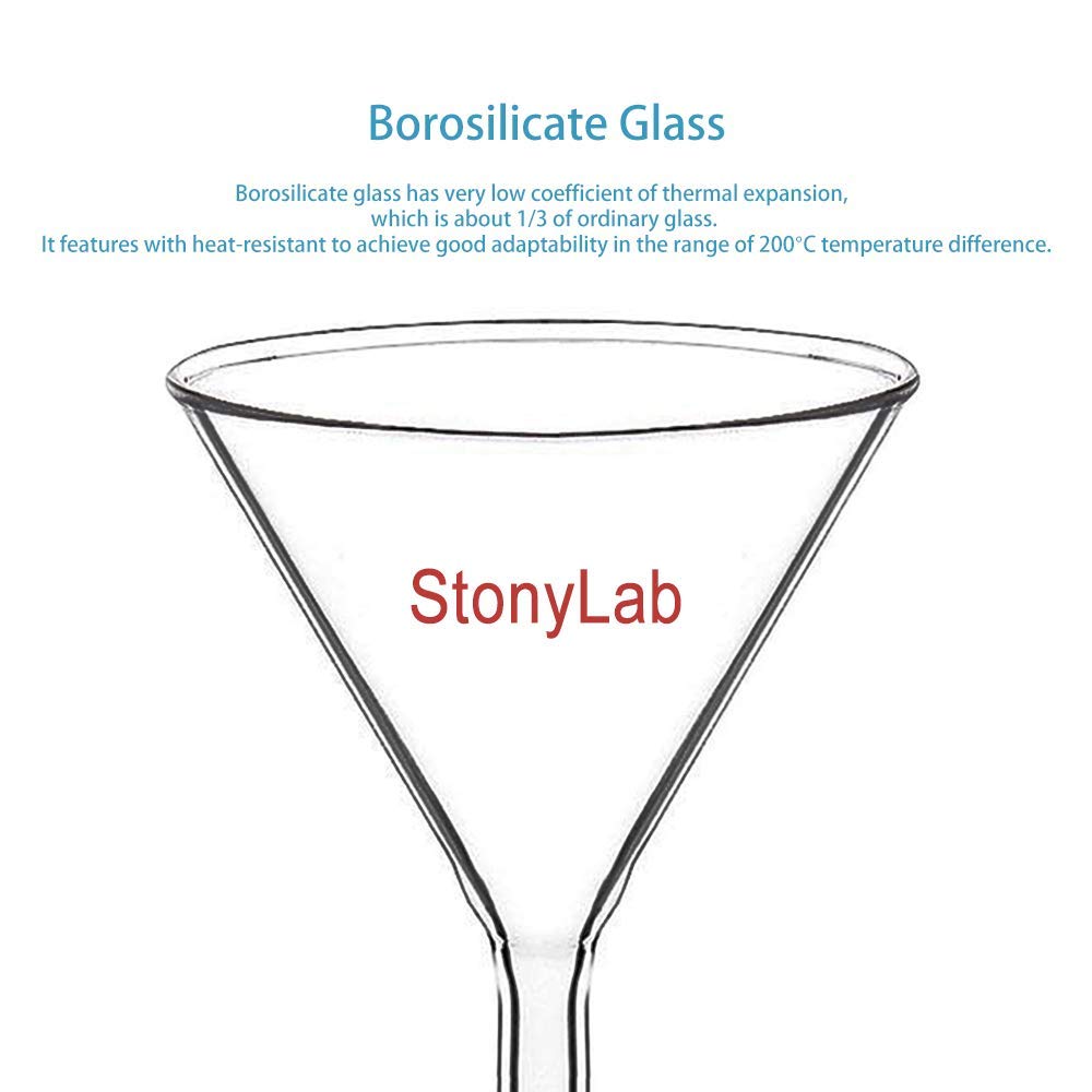StonyLab 100mm Glass Short Stem Powder Funnel with 14/20 Inner Joint - Premium Filter Funnel for Chemistry Labs, Home Brewing & Essential Oil Distilling