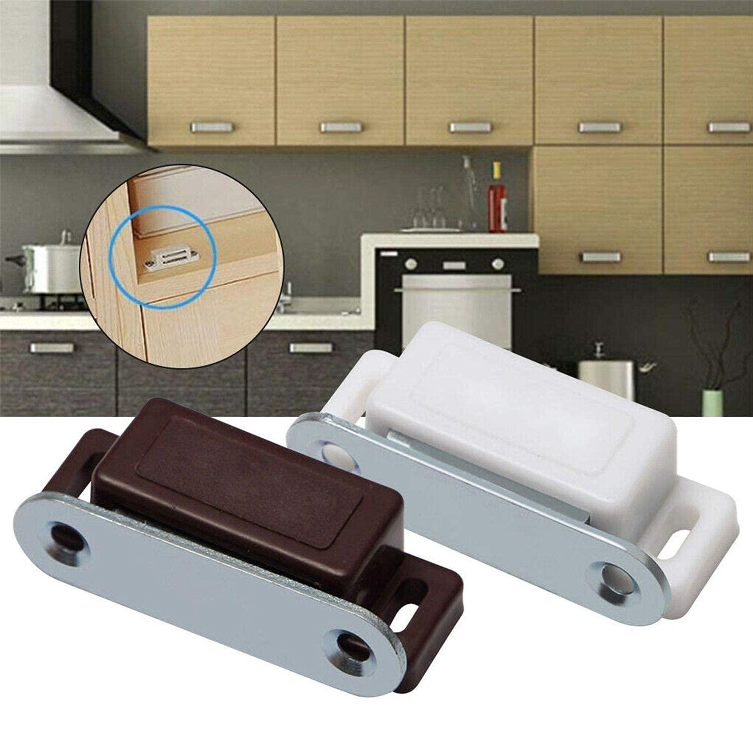 20 Pack Magnetic Cabinet Door Catches - Strong Magnetic Latch for Kitchen Cupboard, Wardrobe, Closet & Drawer (Brown) | Secure Closure Solution for Smooth & Quiet Cabinet Doors