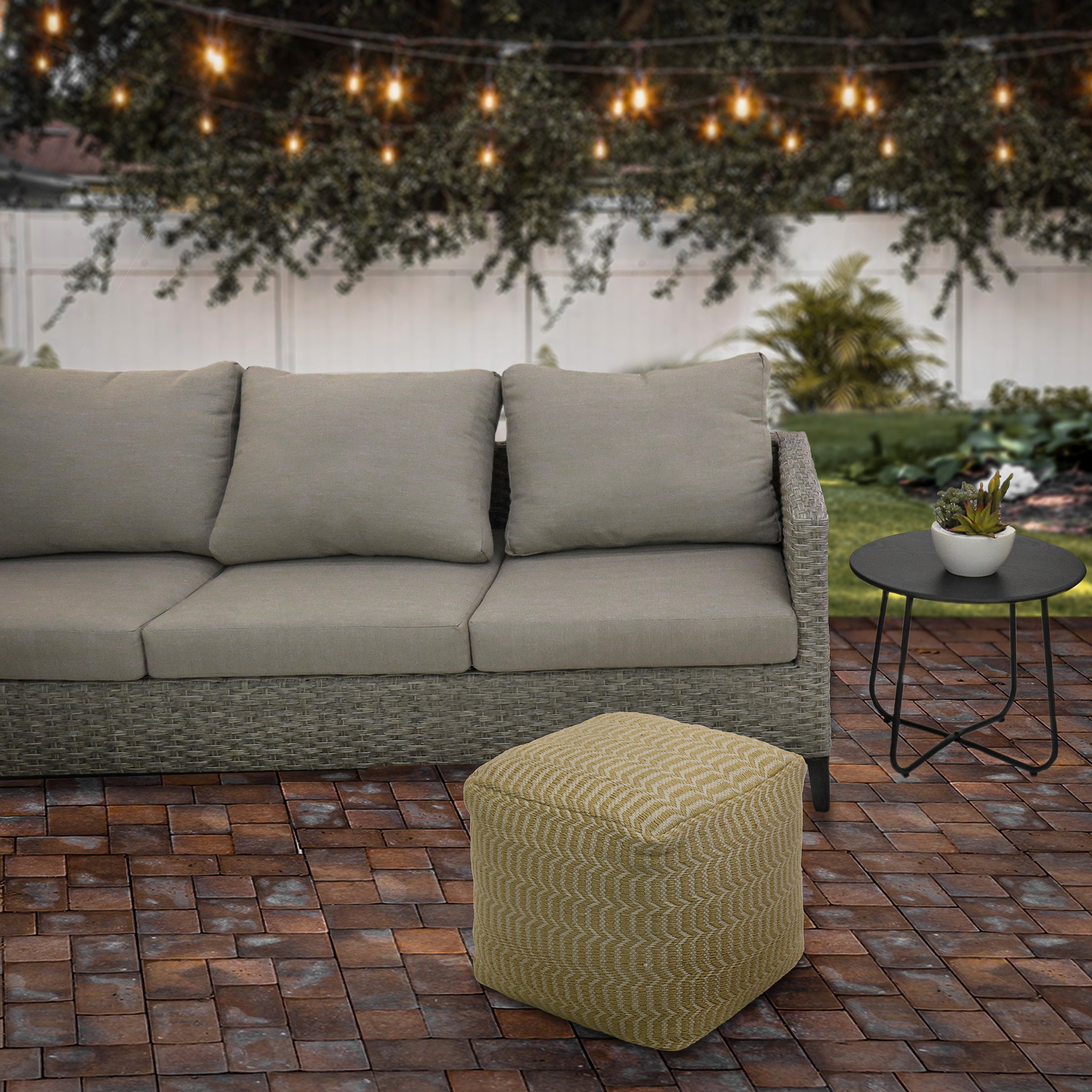 16 Inch Handwoven Sand-Colored Pouf Ottoman - Boho Chic Floor Seating for Living Room, Bedroom, or Outdoor Patio
