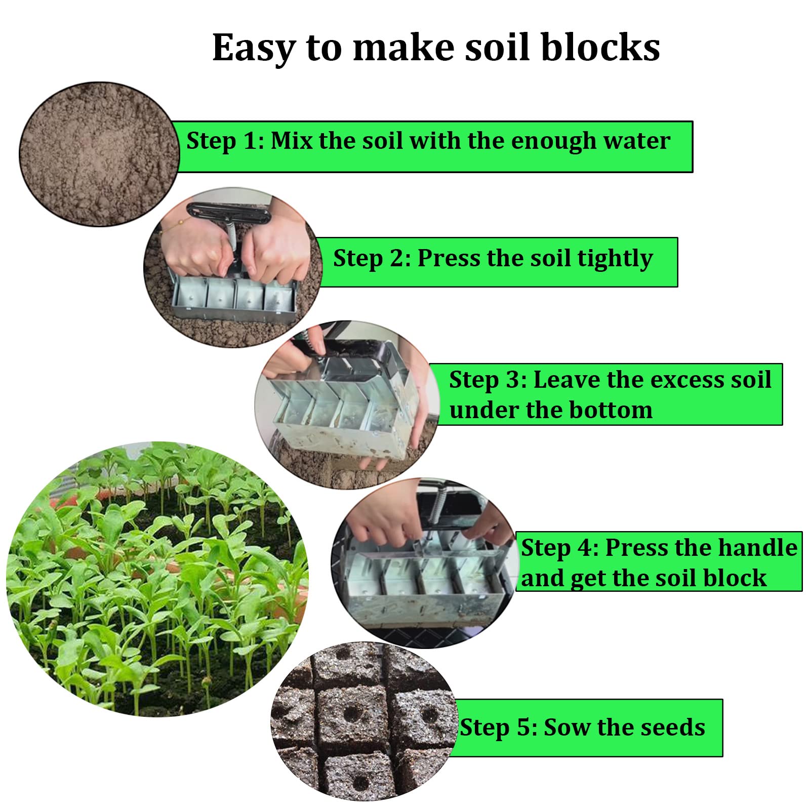 2 Inch Soil Blocker with Comfort-Grip Handle - 4 Pack Seed Starter Tool for Greenhouses, Seedlings & Plant Cuttings | Perfect for Organic Gardening & Indoor Planting