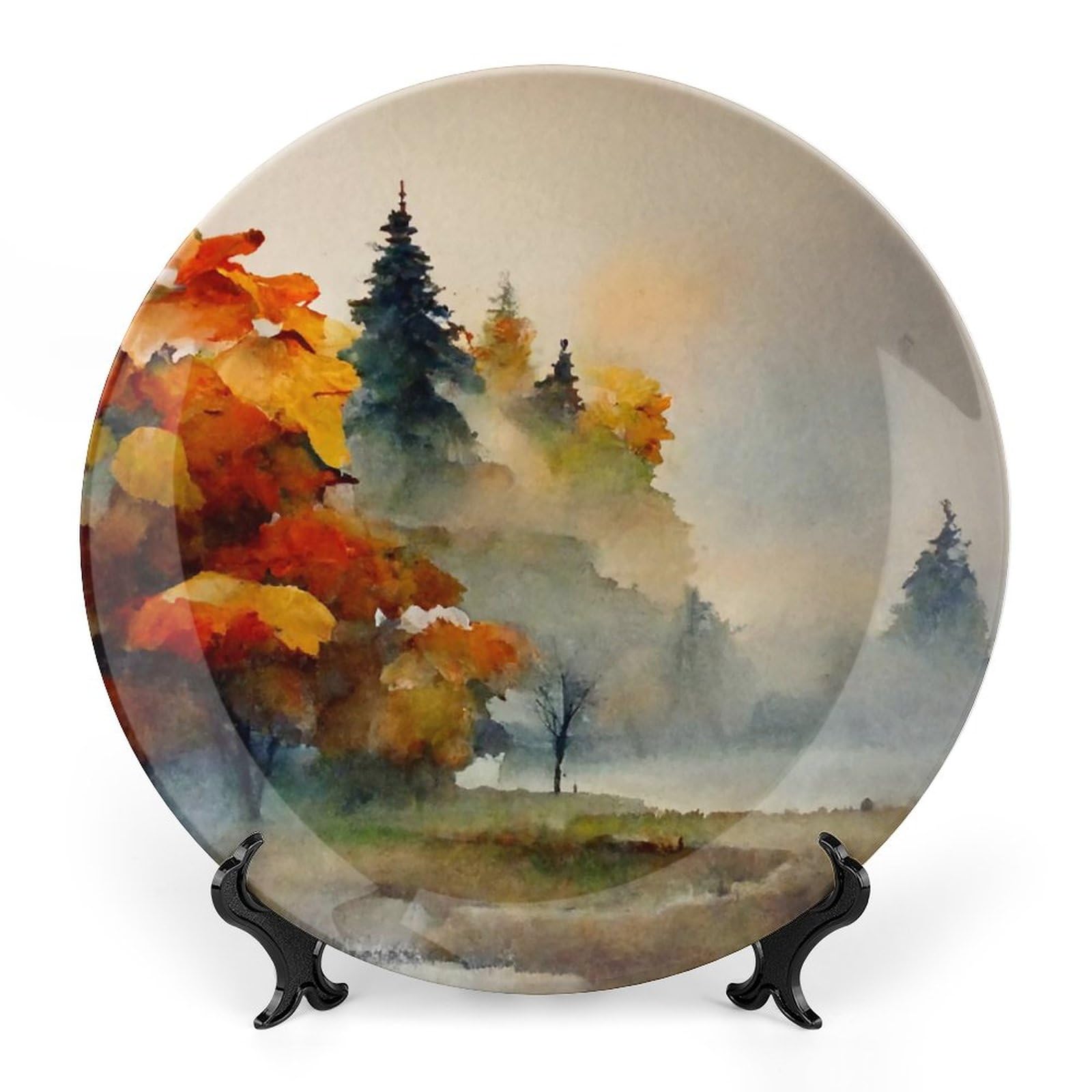 10 Inch Autumn Decorative Plates - Misty Forest Abstract Painting Porcelain Display Plate for Home, Wall, Office & Kitchen Decor | Thanksgiving Gifts | Perfect for Holiday Tablescapes & Seasonal Home Styling