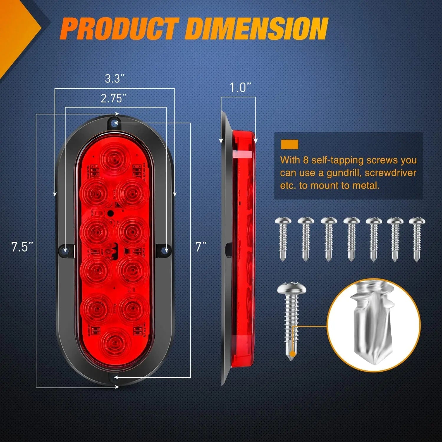 6 Inch Oval Red LED Trailer Tail Lights - Waterproof & Durable Brake Lights for Trucks, Trailers, RVs - Perfect for Night Driving & Enhanced Road Safety