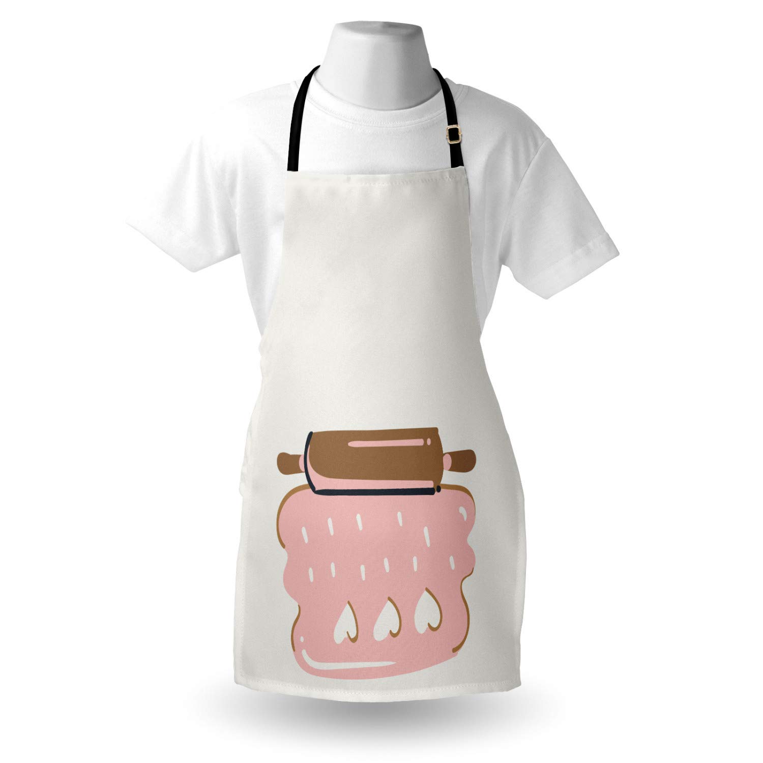 Ambesonne Personalized Chef Apron - Cartoon Baking & Cooking Design with Colorful Rolling Pin Dough Motif - Adjustable Unisex Kitchen Bib for Adults (Rose Eggshell) - Perfect for Home Cooking, Baking Parties & Culinary Gifts