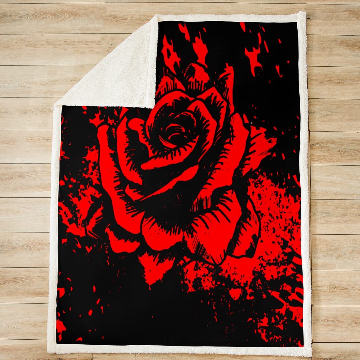 Girls Rose Fleece Throw Blanket - Floral Sherpa Blanket with Blooming Rose Pattern, Soft Plush Blanket for Women, Red & Black Luxury Decor (40x50 Inch) - Perfect for Sofa, Bed, Couch & Winter Snuggling