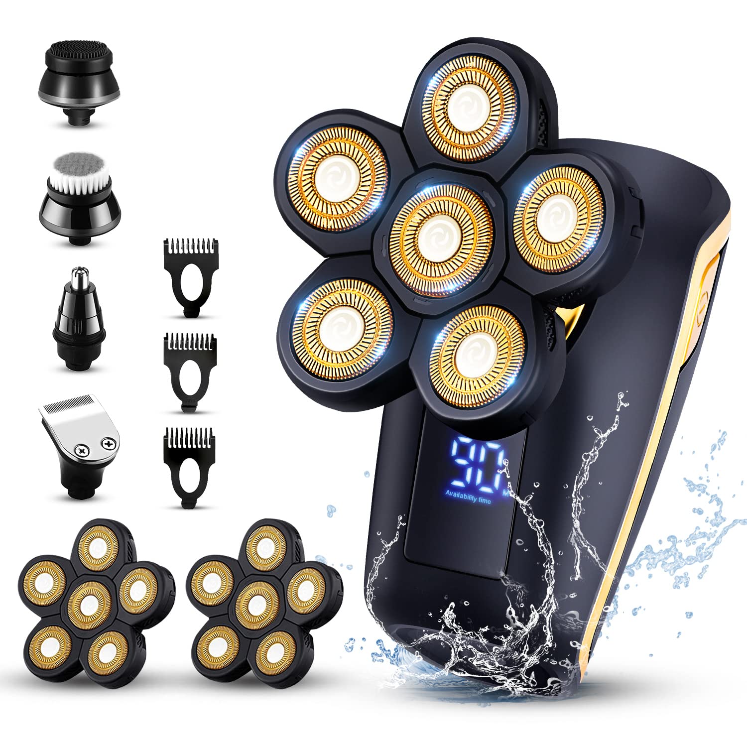 6D Electric Rotary Head Shaver for Men - Cordless, Waterproof & Rechargeable Bald Head Shaver - Multifunctional Men's Electric Razor for Smooth Shaving - Perfect for Travel, Gym & Daily Grooming Routine