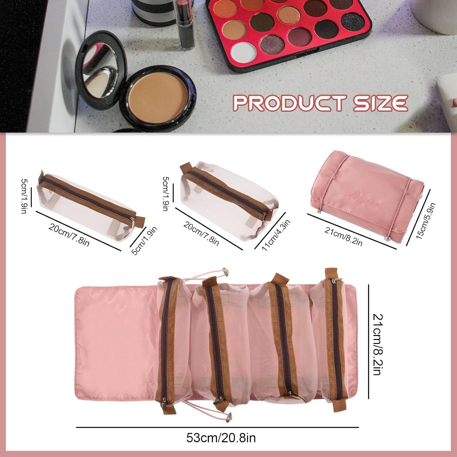 INSIME Foldable Travel Makeup Bag for Women | 4 Detachable Hanging Toiletry Organizer | Waterproof Cosmetic Storage Pouch | Perfect for Airplane, Gym & Vacation Travel Essentials
