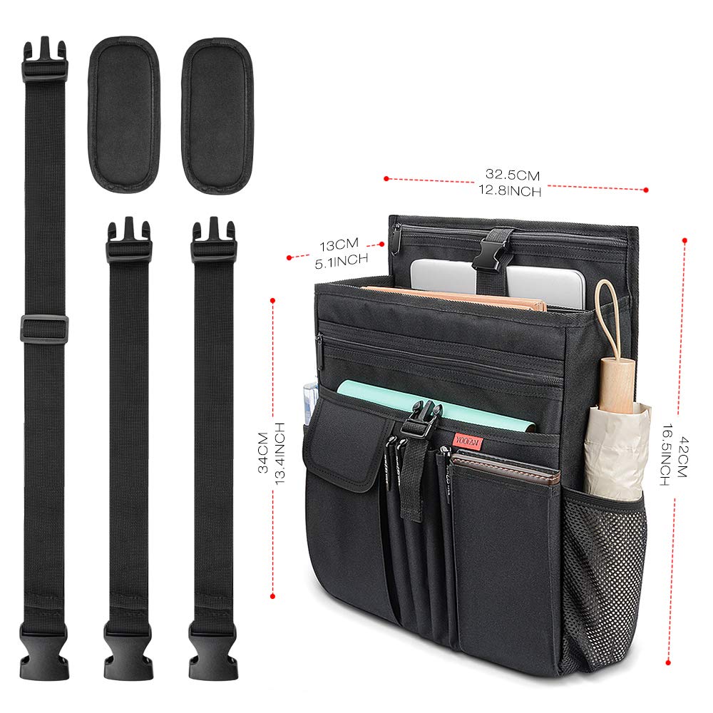 YOOFAN Car Front Seat Organizer with Storage Pockets - Laptop & Tablet Holder, Passenger Seat Organizer with Cover - Perfect for Mobile Office, Police & Work Commuters (Black) | Ideal for Road Trips, Daily Commute & Professional Drivers