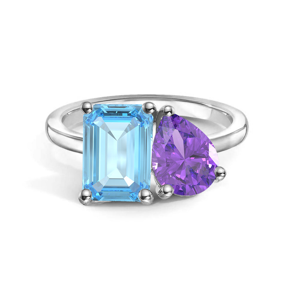 Personalized Aquamarine Birthstone Ring for Couples - Custom Toi et Moi Anniversary Jewelry Gift for Her, Wedding Band, Engagement Promise Ring - Perfect for Valentine's Day, Anniversary & Romantic Occasions