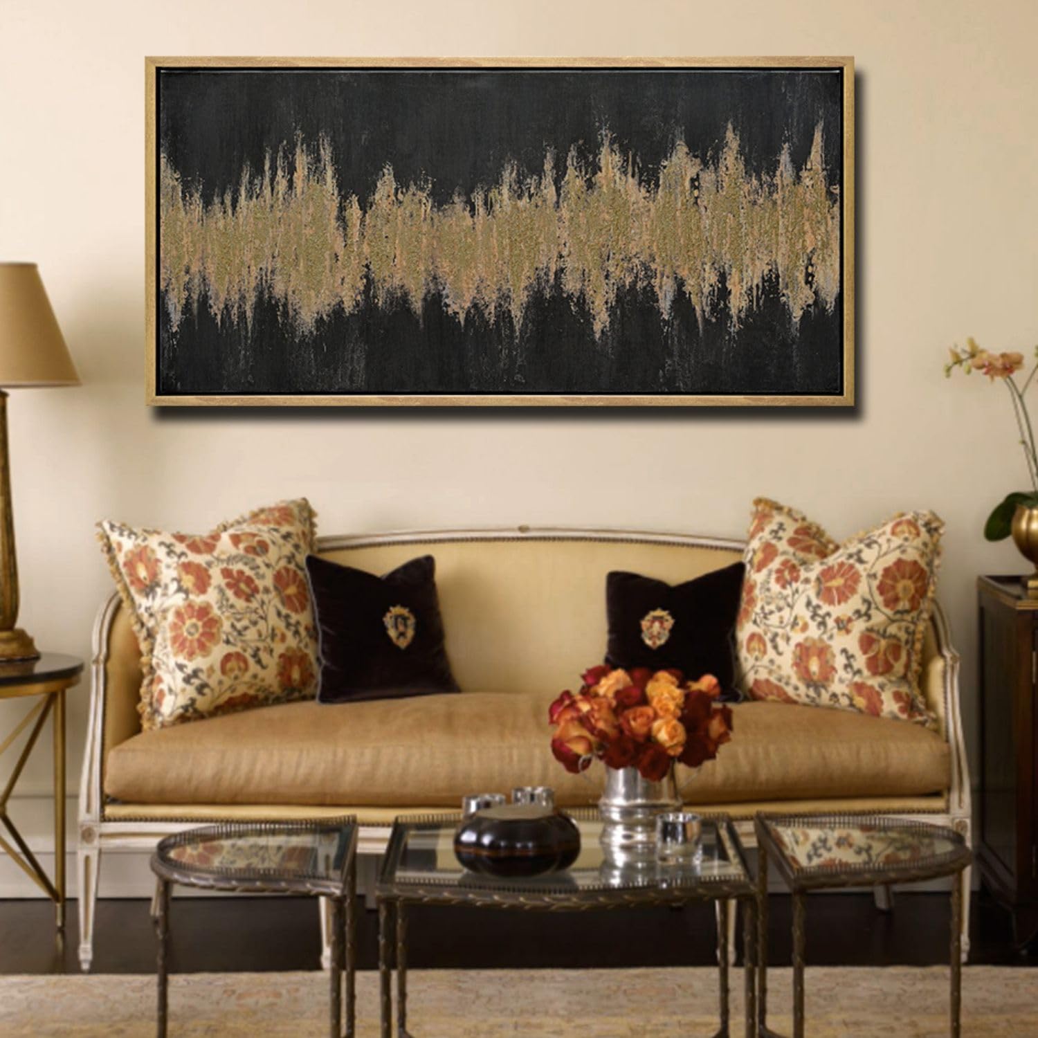 Abstract Black and Gold Modern Framed Wall Art - Large 30x60 Inch Textured Painting for Living Room & Bedroom Decor | Perfect for Contemporary Home & Office Spaces