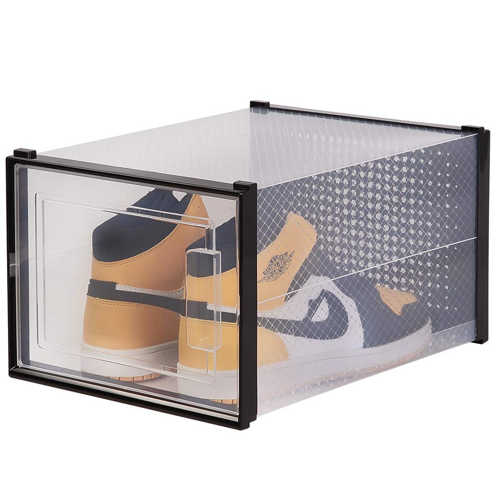 OnDisplay Clik Stackable & Interlocking Shoe Storage Box System - Large Clear/Black (Single Box) | Space-Saving Closet & Entryway Organization Solution