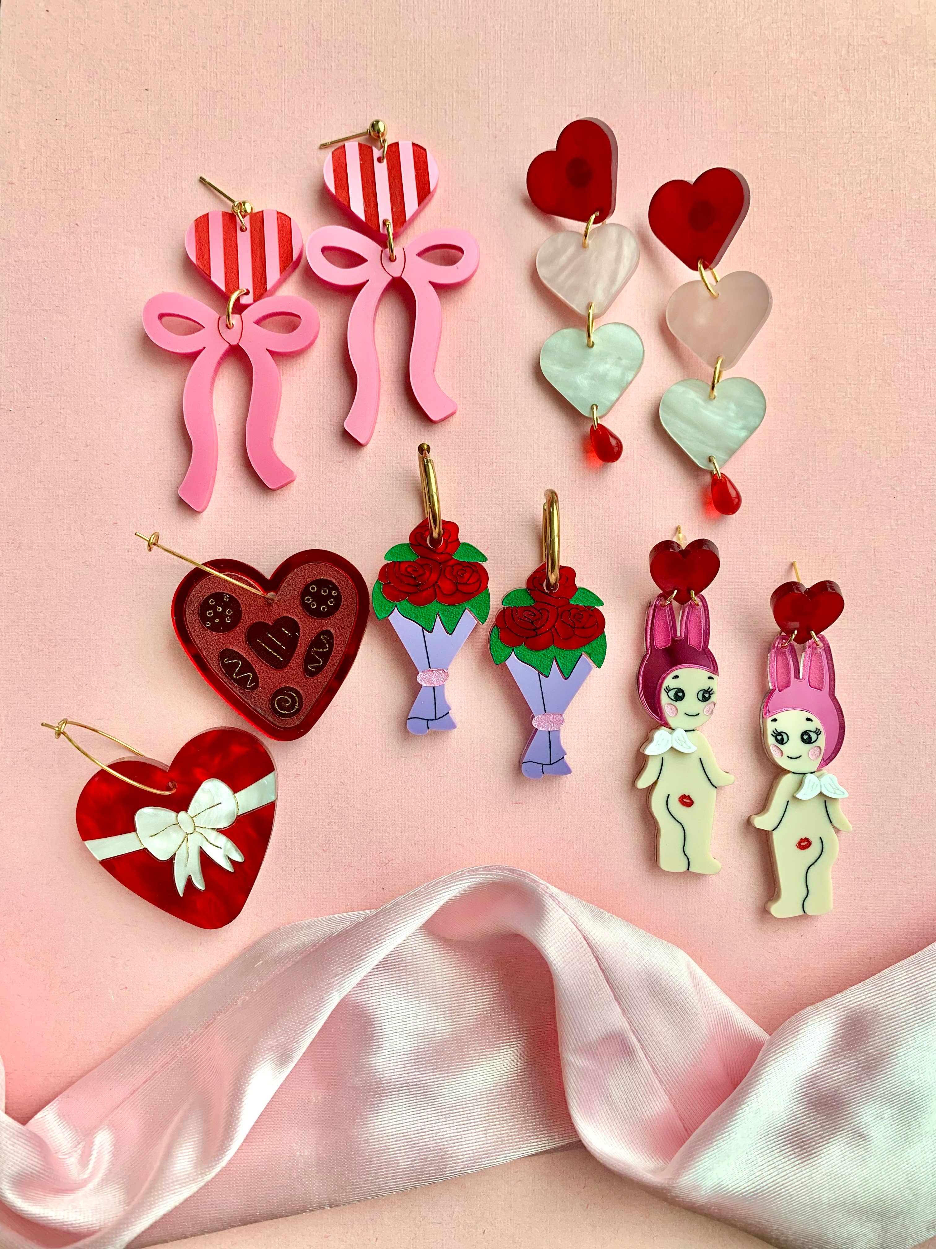 Elegant Acrylic Rose Bouquet Earrings for Women - Handmade Floral Dangle Earrings - Perfect for Weddings, Parties & Everyday Wear