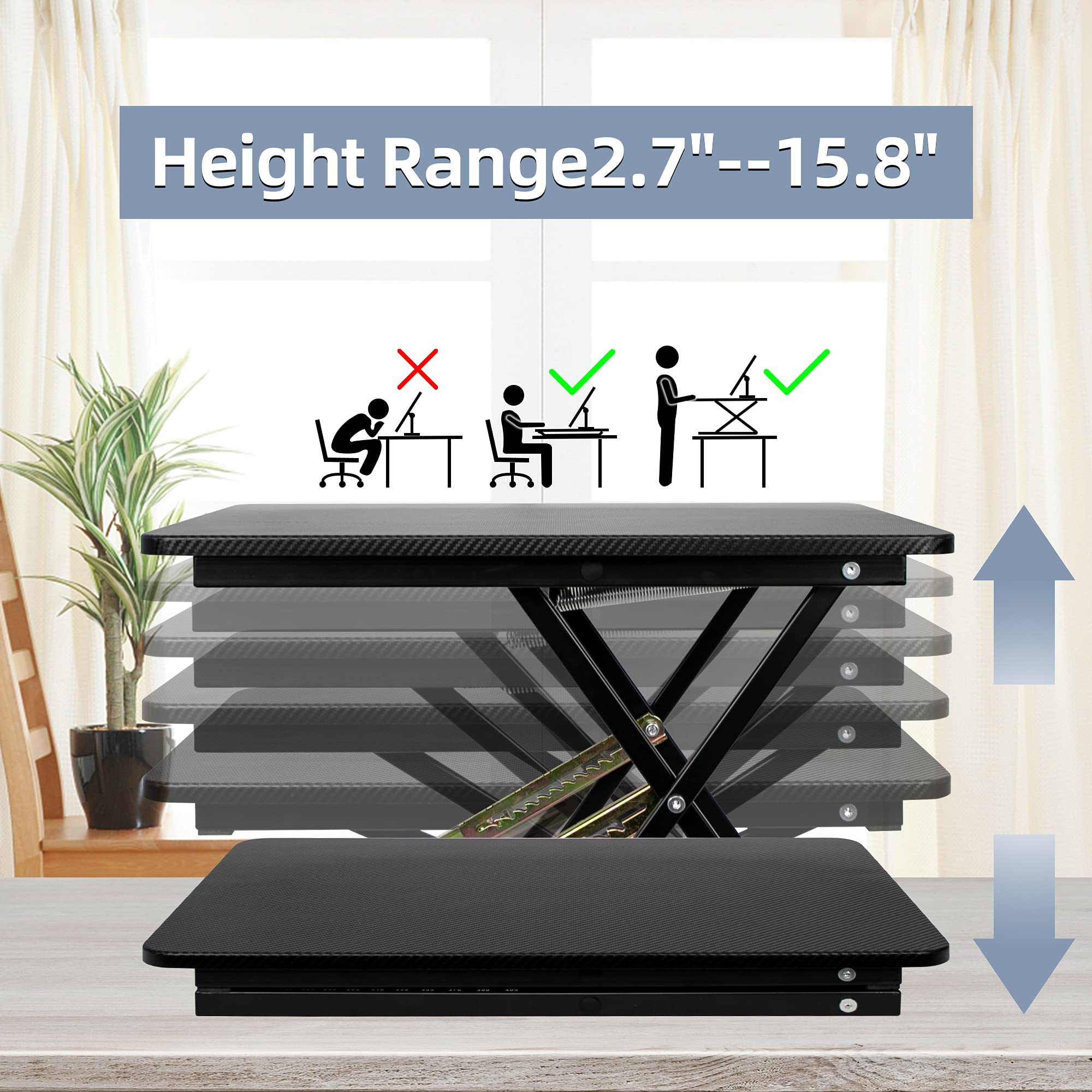 Height Adjustable Standing Desk Converter - Fully Assembled Sit Stand Desk Riser for Home Office, Black - Ergonomic Workstation Solution for Standing or Sitting at Computer (Perfect for Remote Work & Small Spaces)