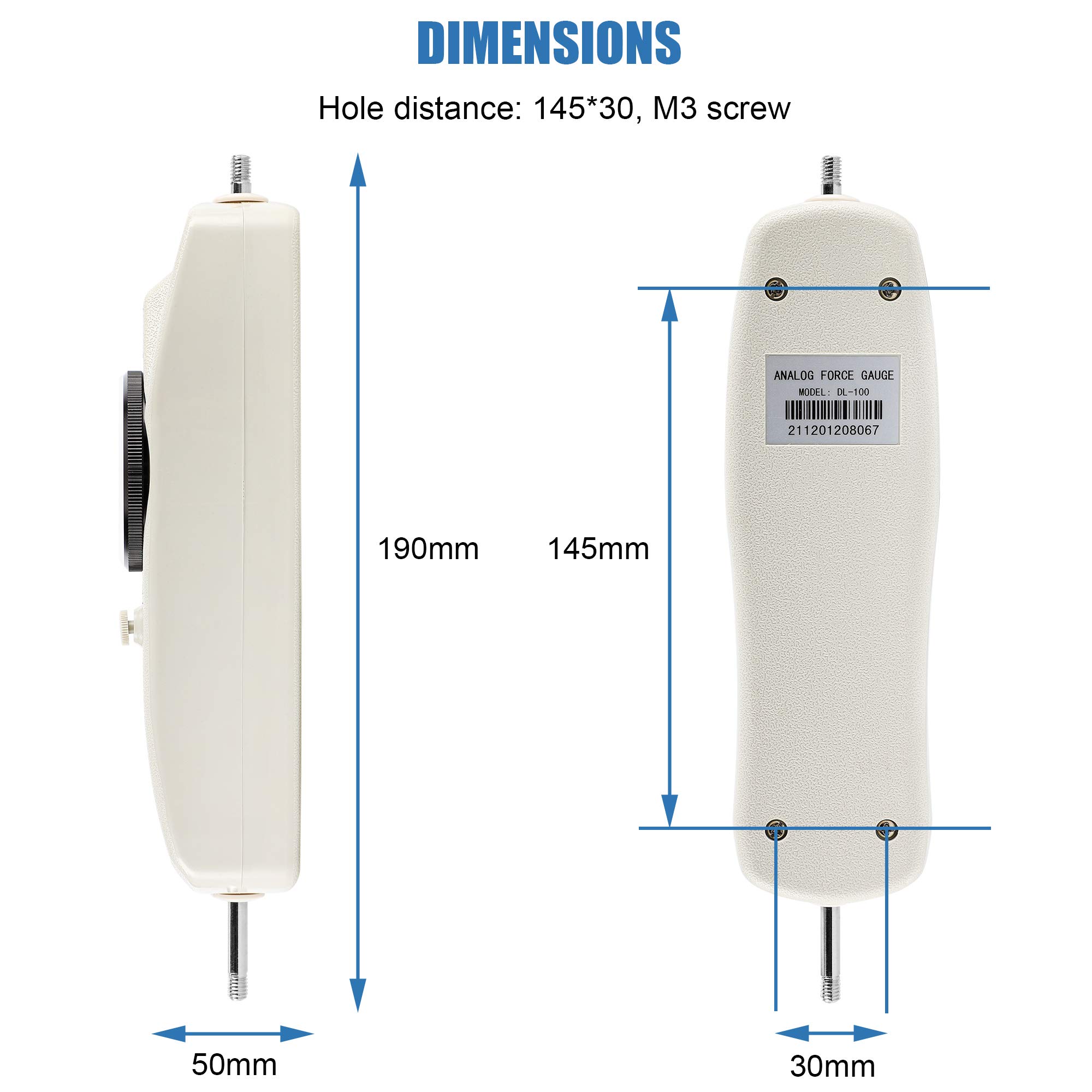 BAOSHISHAN 100lb Digital Push Pull Force Gauge Tester with Calibration Certificate - Portable Force Measurement Tool for Tension & Compression Testing, Industrial Quality Control, School Physics Labs, and Product Destructive Testing (DL-100LB)