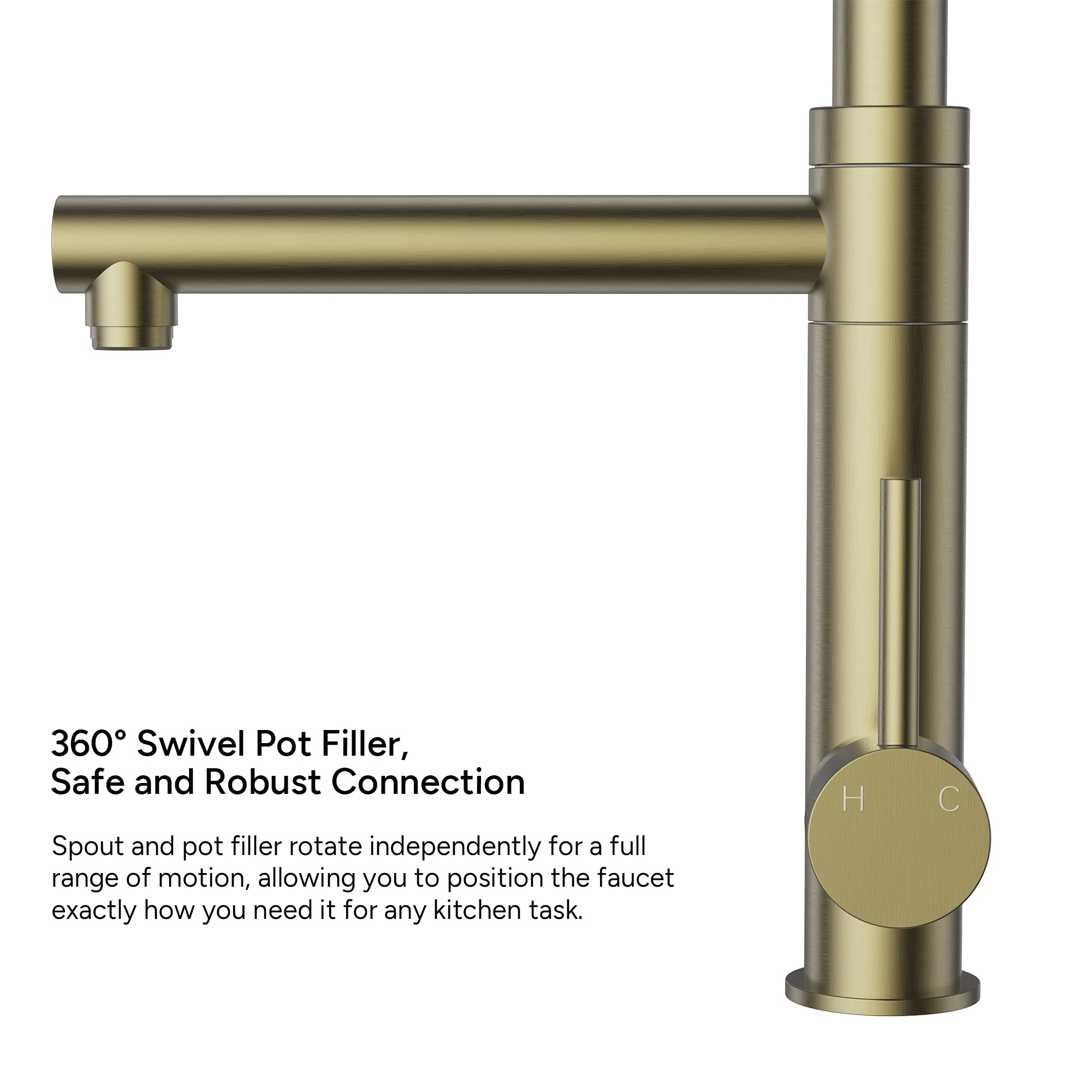 Commercial Pre-Rinse Kitchen Faucet with Pot Filler - Single Handle High Pressure Stainless Steel Sink Faucet with Pull Down Sprayer, 2-Function Spray Modes, Gold Finish - Perfect for Restaurants, Home Kitchens & High-Traffic Cooking Areas