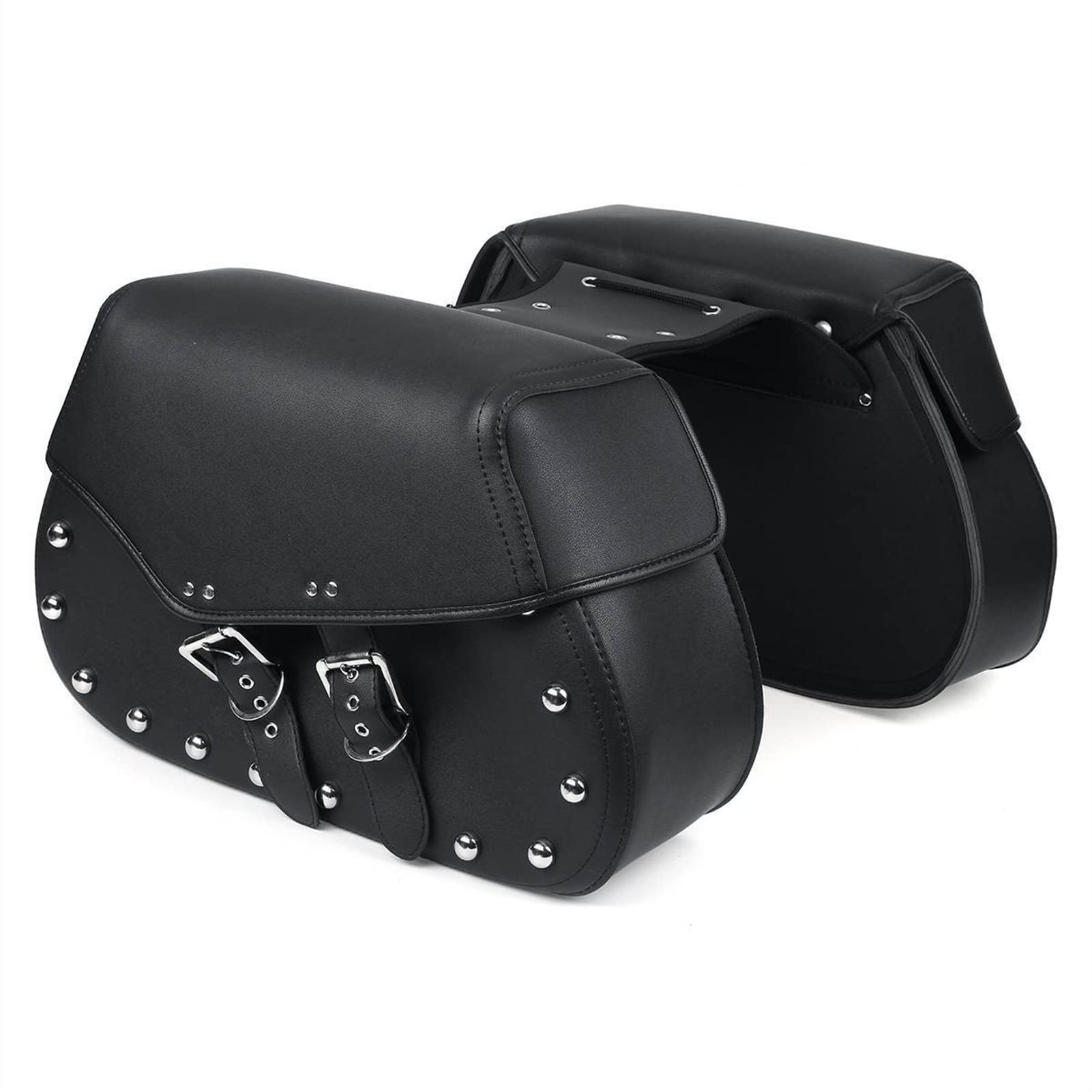 Universal Motorcycle Saddle Bags - 1 Pair PU Leather Storage Luggage Tool Pouch for Harley, Honda, Yamaha - Waterproof Saddlebag for Road Trips & Commuting (Black)