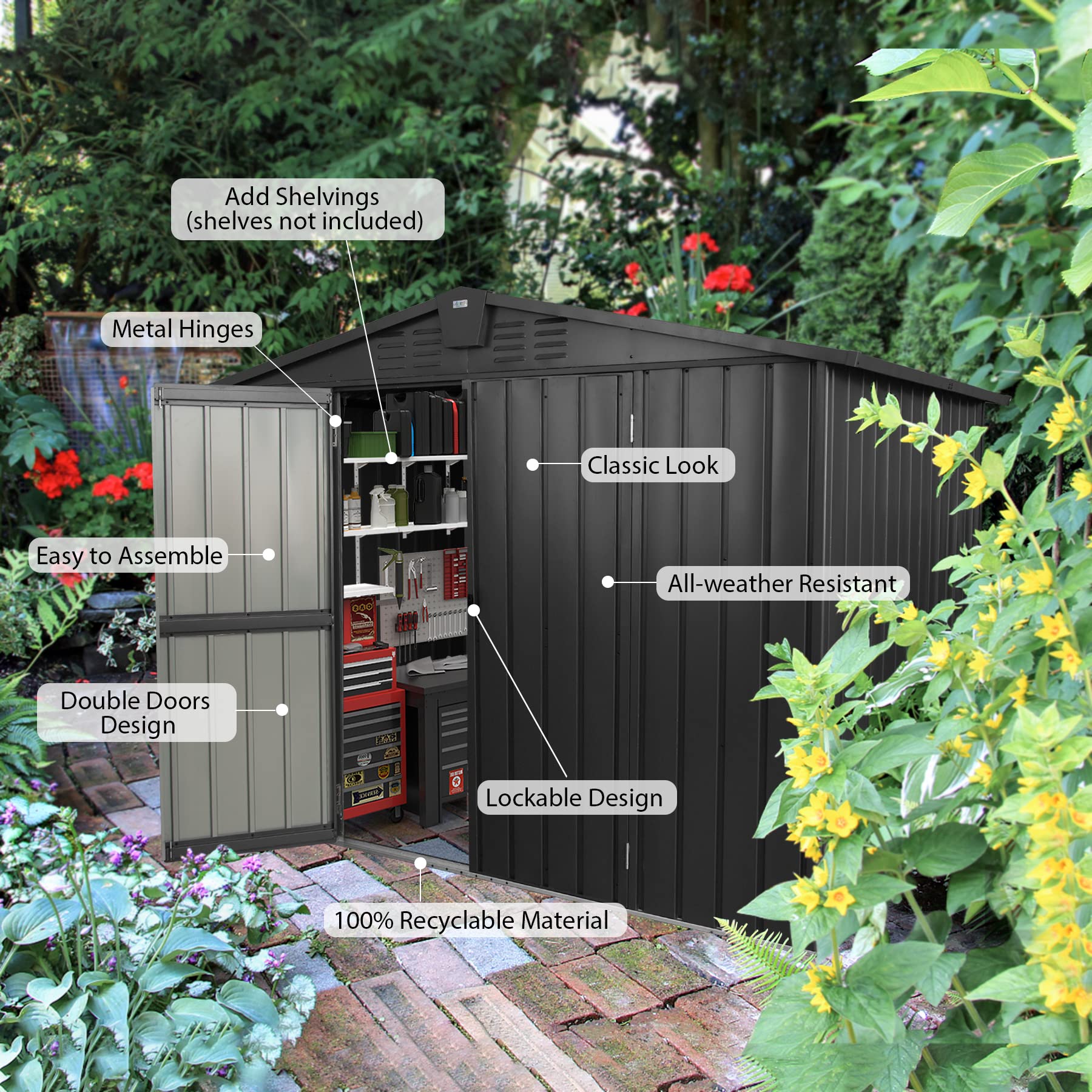 **Domi 5.7'x3' Outdoor Storage Shed – Heavy-Duty Galvanized Steel Garden Shed for Bikes, Trash Cans, Tools, Lawn Mowers & Pool Toys – Lockable Metal Storage Cabinet for Backyard, Patio & Lawn (Perfect for Organizing Outdoor Equipment & Seasonal Items)**