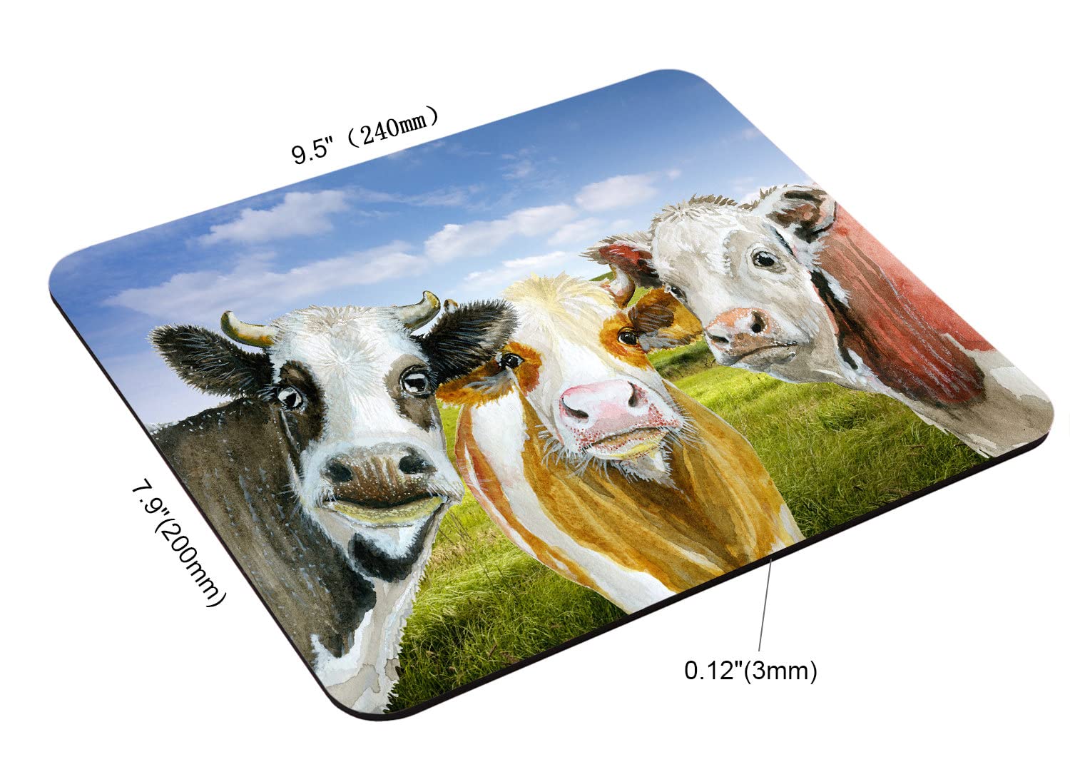 Cute Watercolor Cow Mouse Pad - Non-Slip Rubber Base, Smooth Surface Custom Mousepad for Computer & Laptop - Perfect for Office, Gaming & Home Workspace