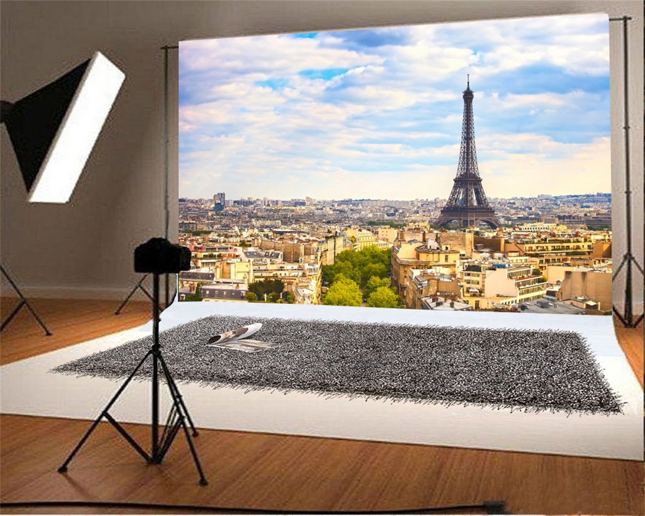 AOFOTO 7x5ft Gothic Ancient City Road House Eiffel Tower Photography Backdrop - High Resolution Sunny Day Background for Kids & Adults Portrait Studio, YouTube Videos, Wall Decor (Artistic Photo Props)