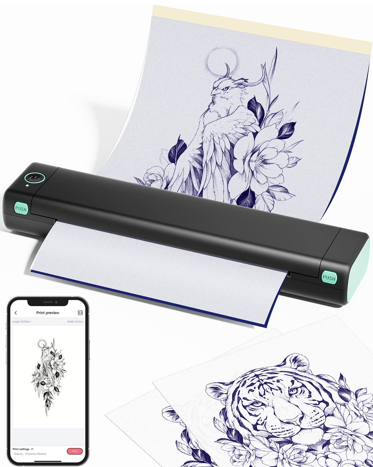 Phomemo M08F Bluetooth Thermal Tattoo Stencil Printer Kit with 110pcs Transfer Paper & Protective Case - Inkless Tattoo Machine for Professional Artists & Enthusiasts | Perfect for Tattoo Studios, Home Practice & Temporary Body Art Designs
