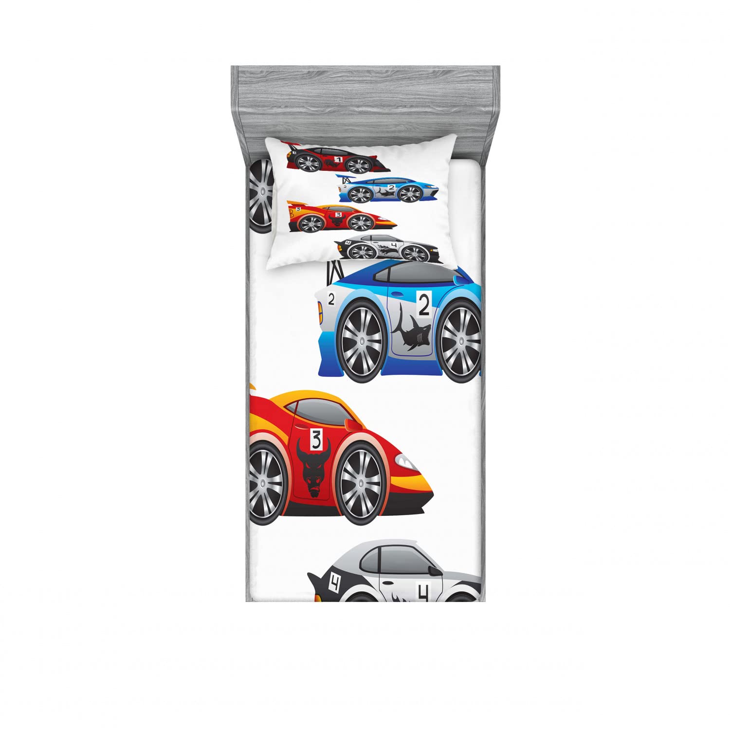 Ambesonne 2-Pack Formula Car Twin Fitted Sheet & Pillow Sham Set - 4-Piece Racing Themed Bedding for Kids & Teens - Perfect for Race Car Enthusiasts' Bedrooms, Dorm Decor, or Themed Birthday Gifts