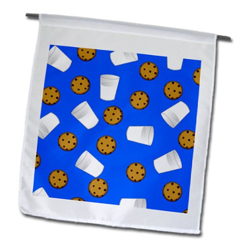 3dRose fl_43209_1 Cute Cartoon Milk and Chocolate Chip Cookies Garden Flag - 12