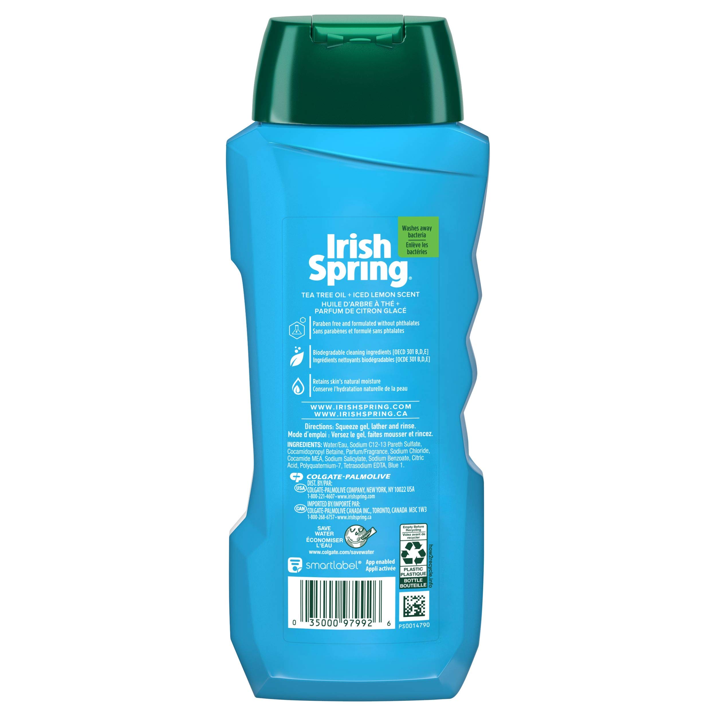 Irish Spring Ultimate Wake Up Tea Tree Face & Body Wash for Men - Moisturizing & Antibacterial Body Wash (18 fl oz, 4 Pack) - Refreshing Shower Gel for Gym, Workout & Daily Use