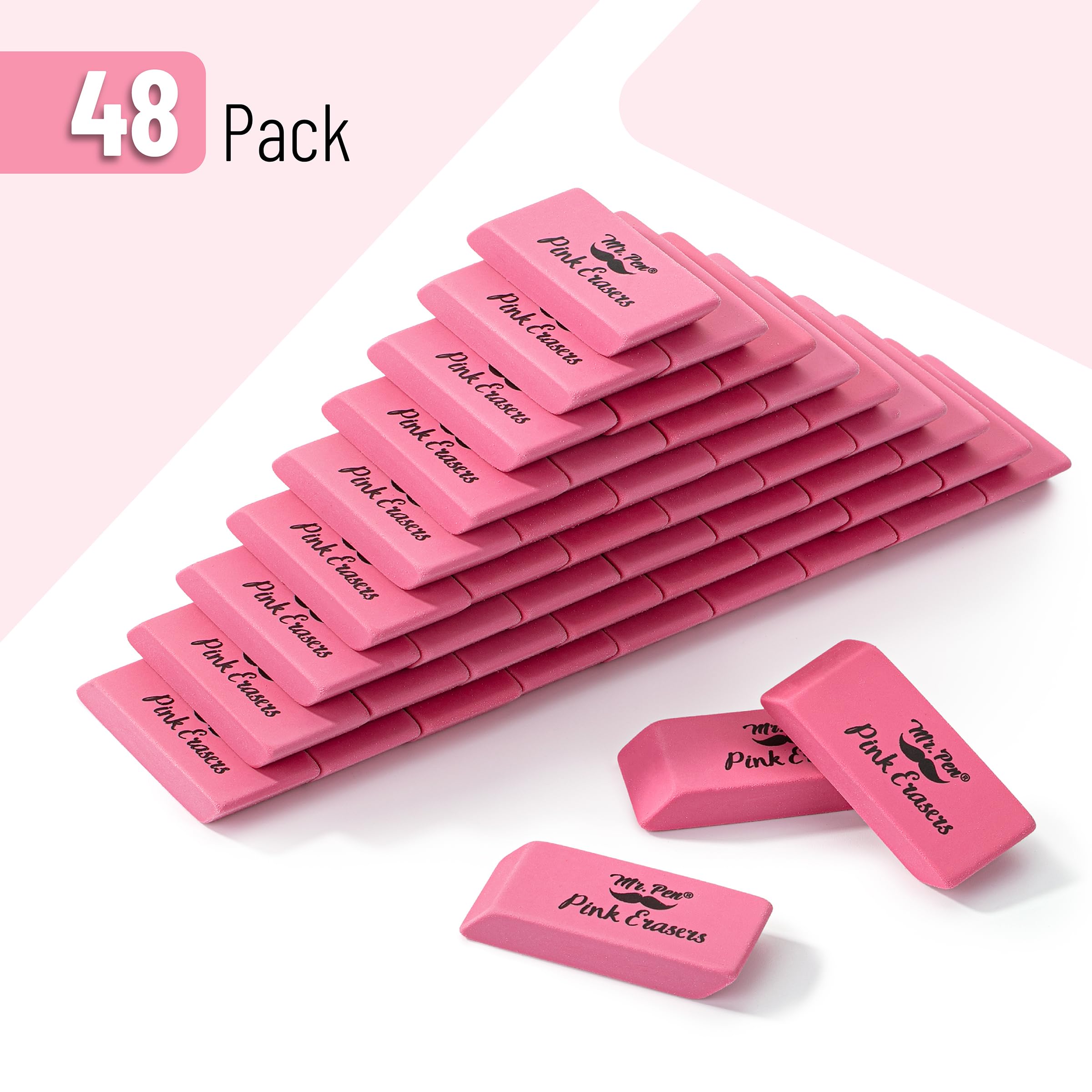 Mr. Pen - 48 Pack Pink Pencil Erasers, Large Block Erasers for School & Office, Bulk Eraser Set for Pencils, Sketching & Homework (Perfect for Students, Artists & Professionals)