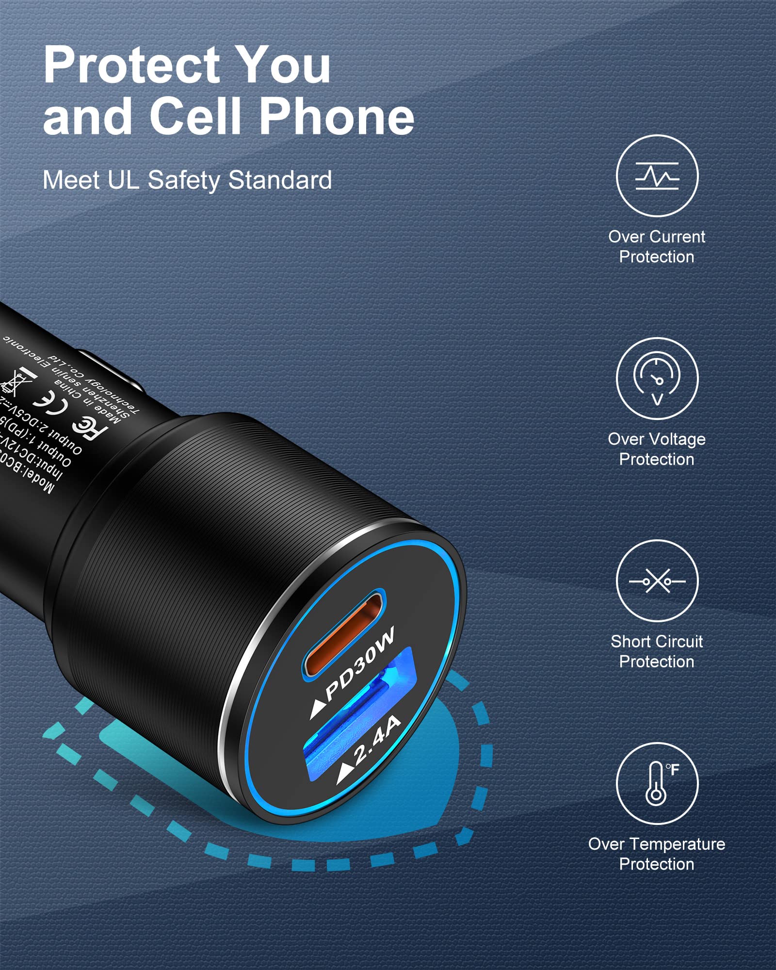 58.8W USB C Car Charger with Cigarette Lighter - Fast Charging Power Adapter for iPhone 15, Samsung Galaxy, Android Phones | 12V Outlet Plug for Travel & Automobile | Perfect for Road Trips, Commuting & Emergency Charging