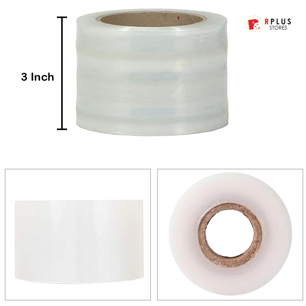 RPLUS STORES Compostable Packing Wrap Roll - 3 inch x 200 Meters (7.62 cm x 656 ft) Transparent Stretchable Tape for Shipping, Grafting, Plant Support & Nursery Use | Eco-Friendly Multipurpose Wrapping Solution for Home, Garden & Office