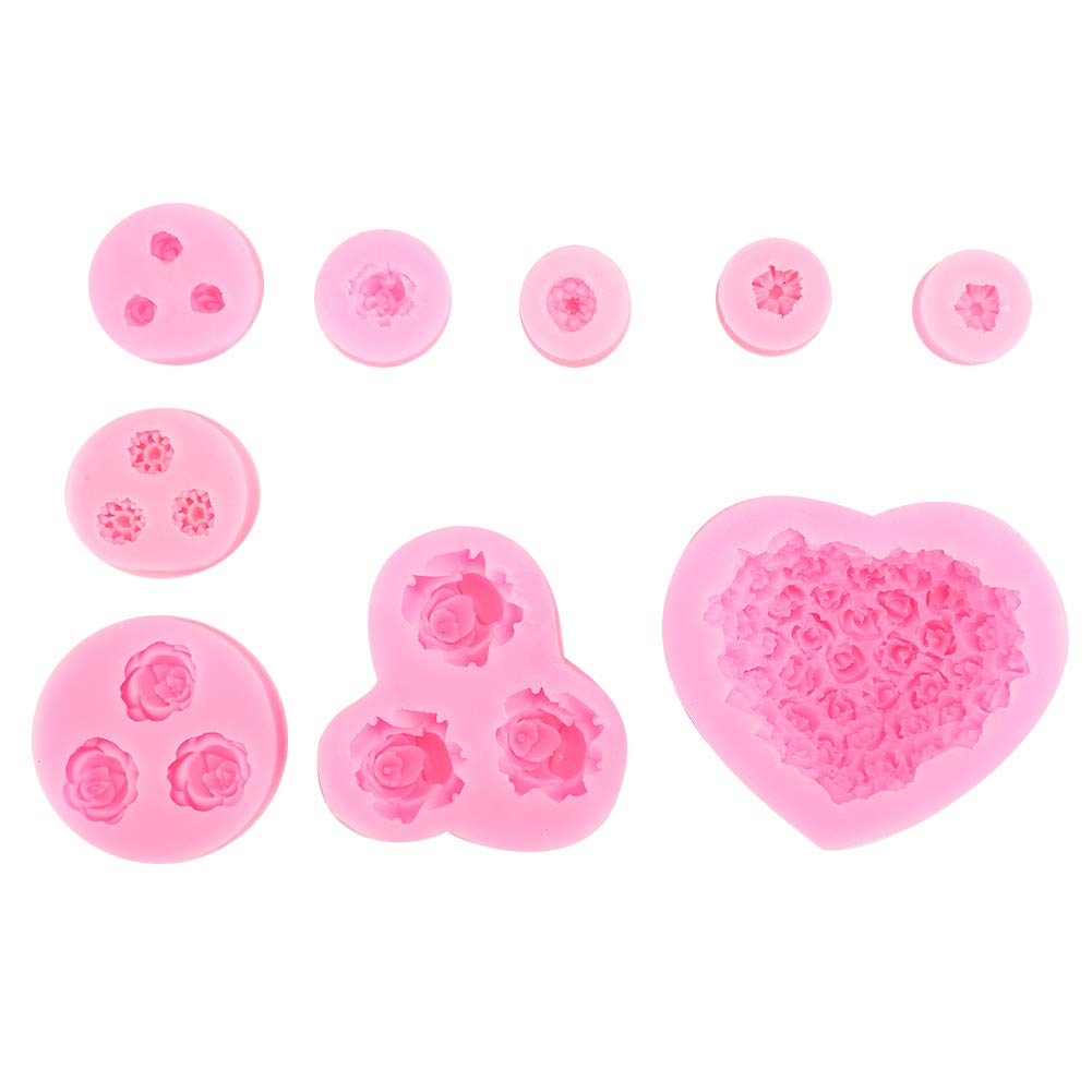 Heart Shaped Silicone Baking Molds Set - 9Pcs Rose & Flower Chocolate Cake Molds for DIY Desserts, Cupcakes, Candies - Perfect for Valentine's Day, Birthday Parties & Home Baking