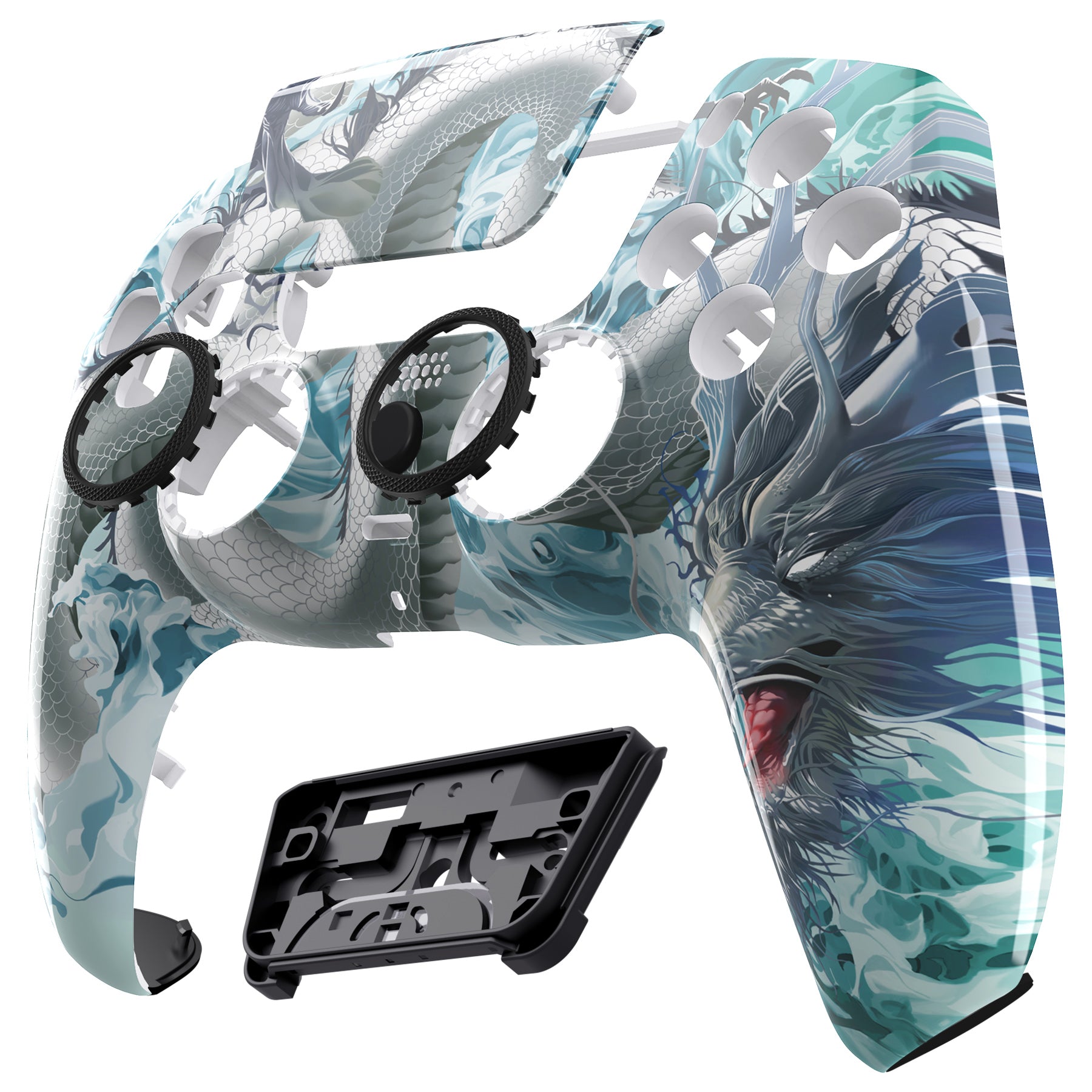 eXtremeRate LUNA Redesigned Front Shell with Touchpad for PS5 Controller BDM-010/020/030/040/050 - Jade Dragon & Cloud Dominator Style - Perfect for Gaming, Customization & Competitive Play