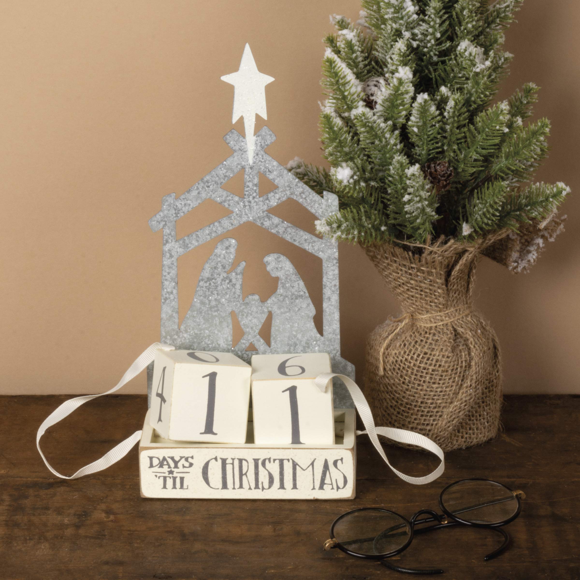 Primitives by Kathy Christmas Countdown Wood Blocks Set - Nativity Scene Decor in Red, White & Black - 3-Piece Holiday Home Decor for Mantel, Tabletop or Gift Giving