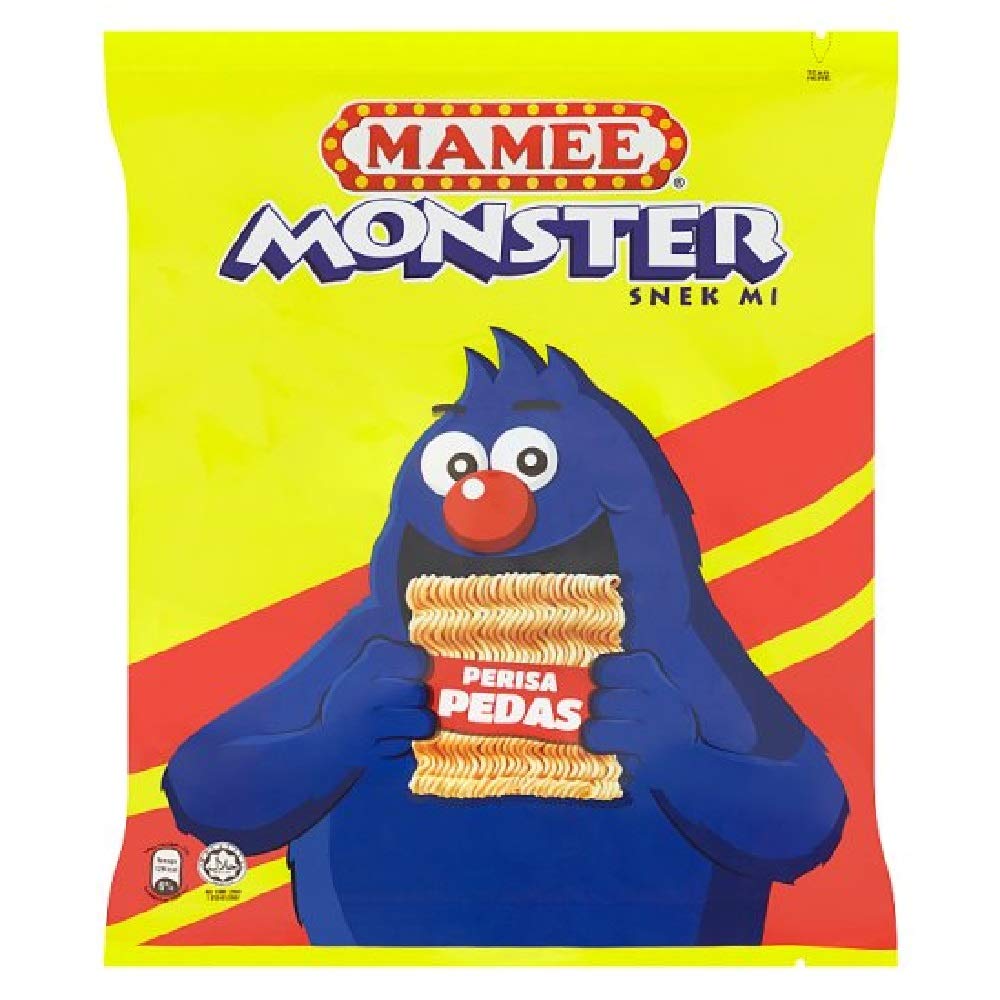Mamee Monster Spicy Snack Noodles 25g x 120 Packs - Family Size Bulk Snacks for Kids Lunch, School, Parties & Movie Nights