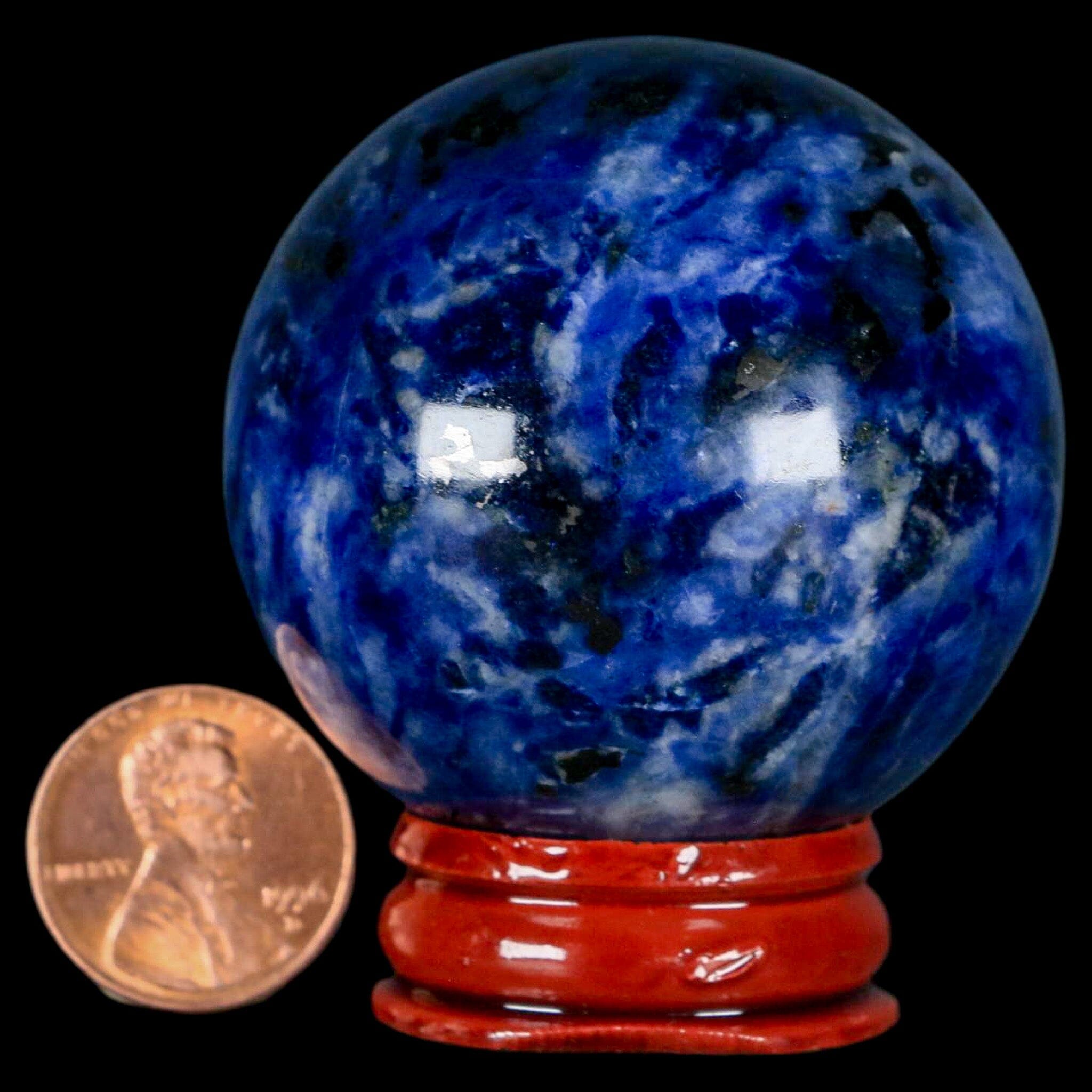 48MM Natural Blue Polished Sodalite Crystal Sphere - Healing Stone Ball for Reiki, Meditation & Home Decor - Mineral Orb with Display Stand