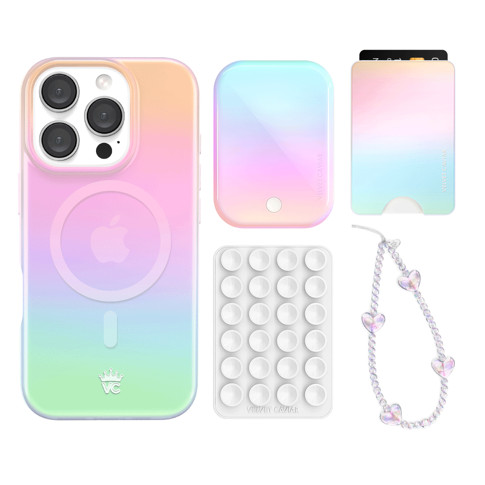 White Opal iPhone Case with Wallet Holder - Slim Protective Cover for iPhone 13/14/15 Pro Max - Perfect for Everyday Use & Travel Accessories