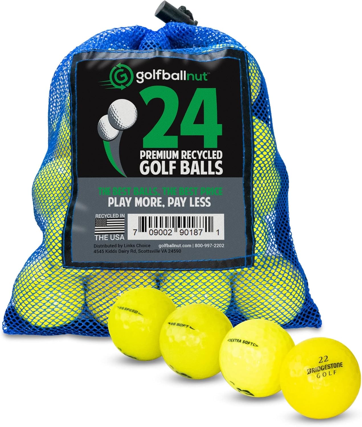 Premium Used Bridgestone Yellow Mix Golf Balls - 50 Pack in Durable Mesh Bags | Practice & Tournament Ready | Perfect for Driving Range, Backyard Practice & Golf Course Play
