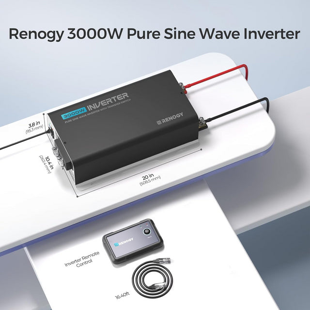 Renogy 12V 3000W Pure Sine Wave Power Inverter with UPS Transfer Switch & Bluetooth - Perfect for RVs, Boats, Off-Grid Solar Systems & Emergency Backup Power