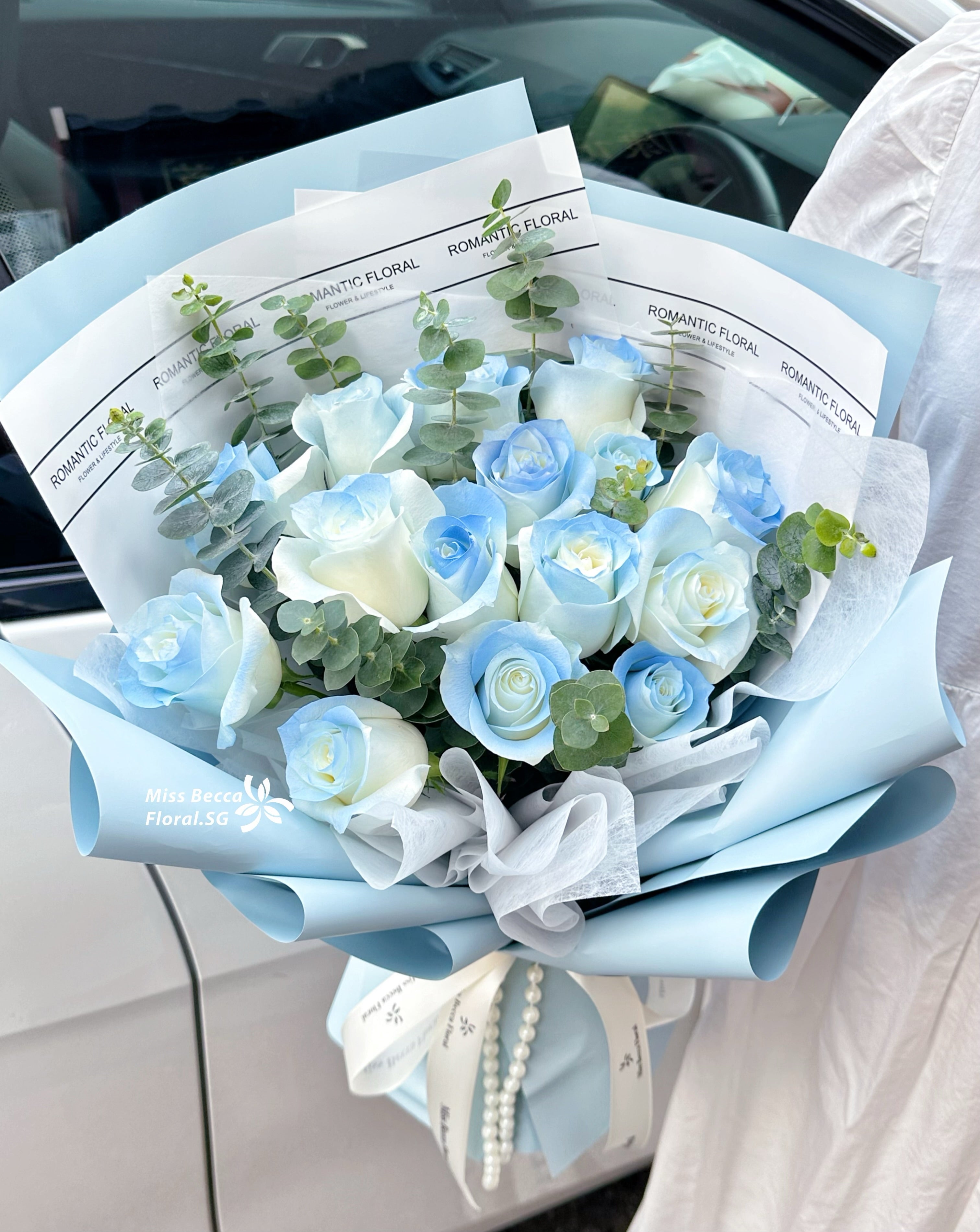 Korean Style Ice Blue Rose Bouquet - 15 Stems Fresh Roses for Weddings, Home Decor & Romantic Gifts