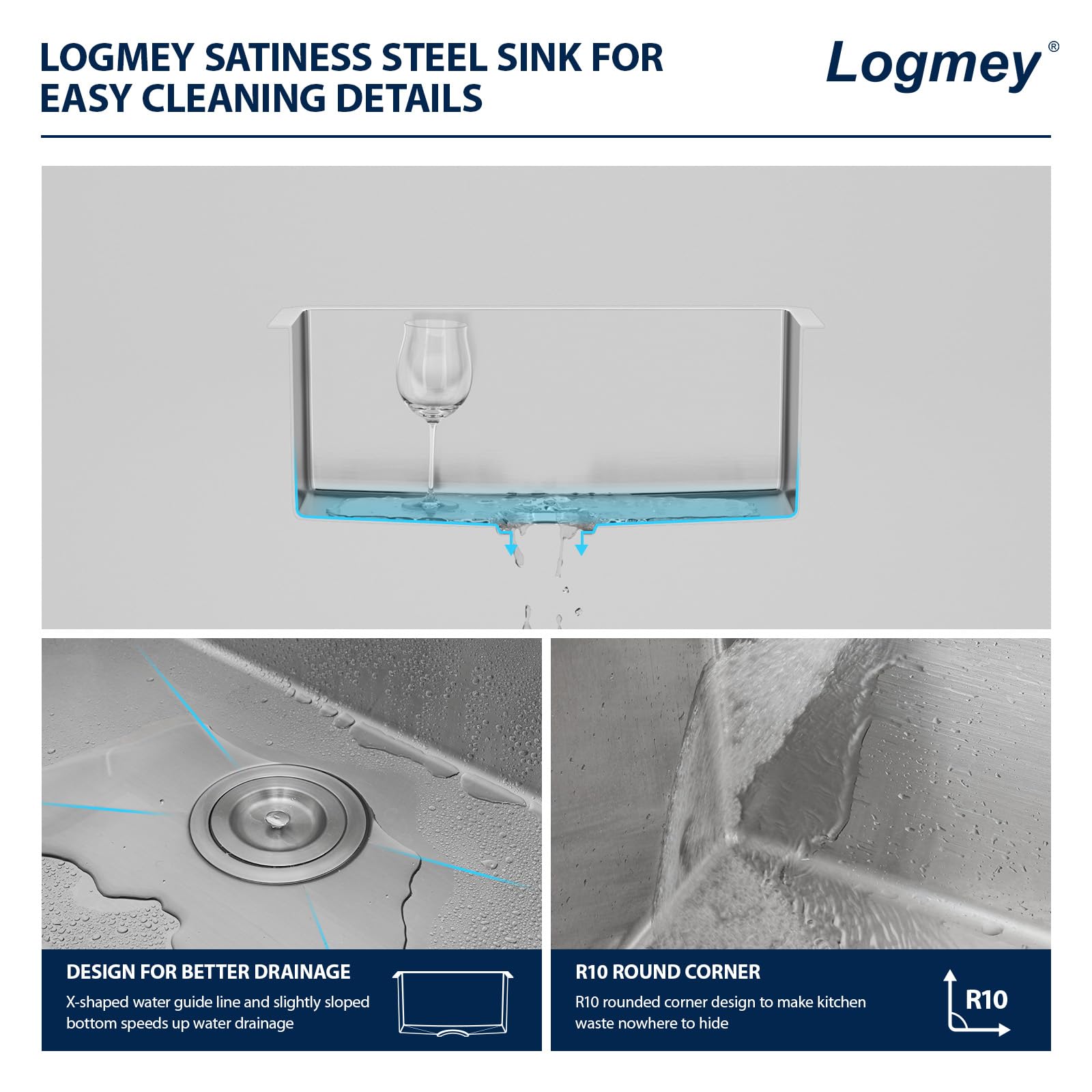 Logmey 23 Inch Undermount Stainless Steel Kitchen Sink - Handmade Single Bowl Bar Prep Sink 16 Gauge (23x18x9 Inches) for Modern Kitchens & Commercial Bars