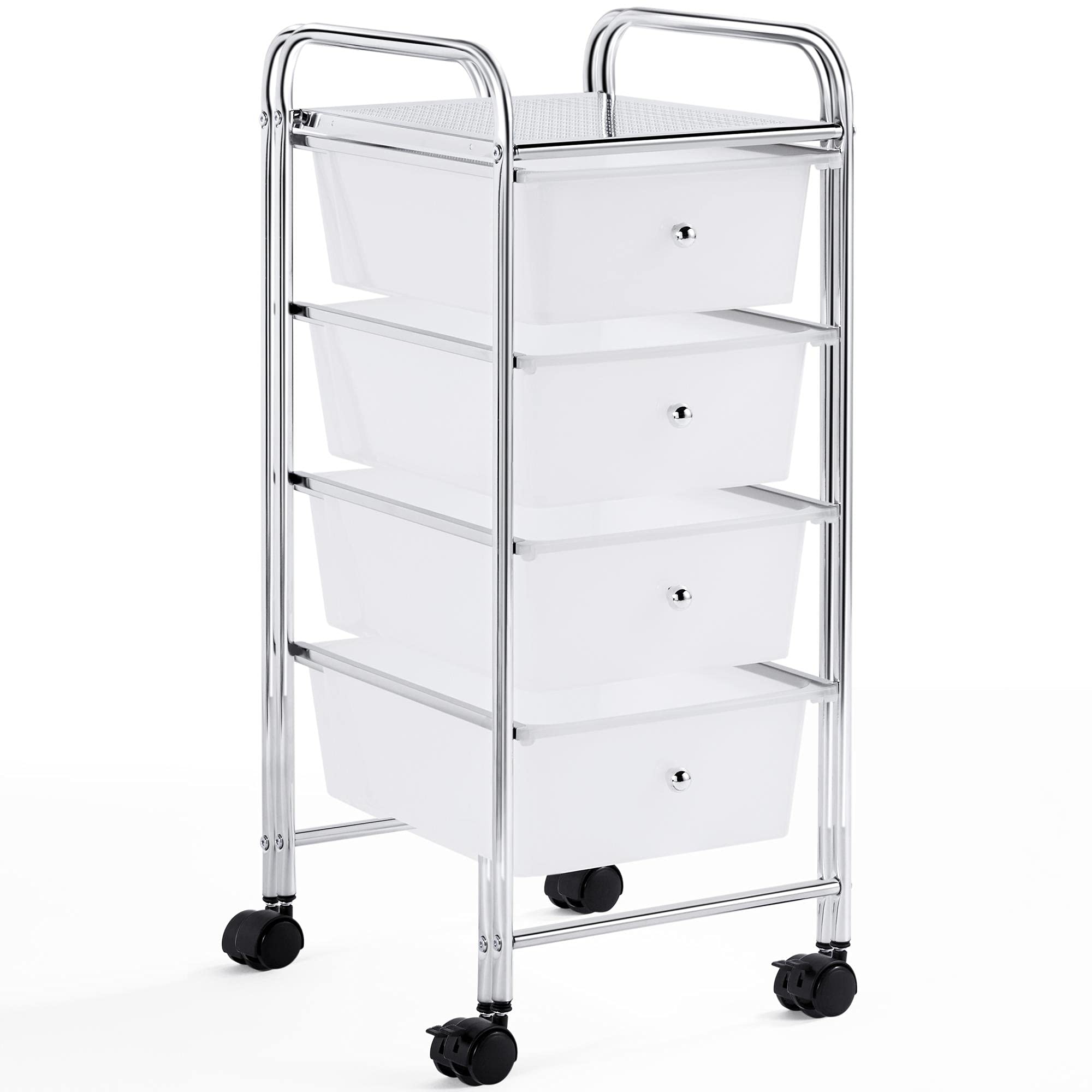 Yaheetech 4-Drawer Rolling Storage Cart with Metal Frame & Plastic Drawers - Mobile Organizer for Home, Office, Kitchen, Bathroom, or Dorm - White