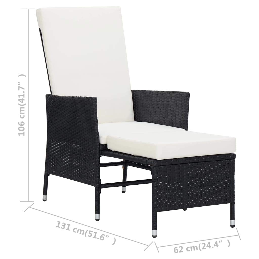 Premium Black Poly Rattan Reclining Garden Chair with Cushions - Outdoor Patio Sun Lounger for Poolside, Backyard & Balcony Relaxation