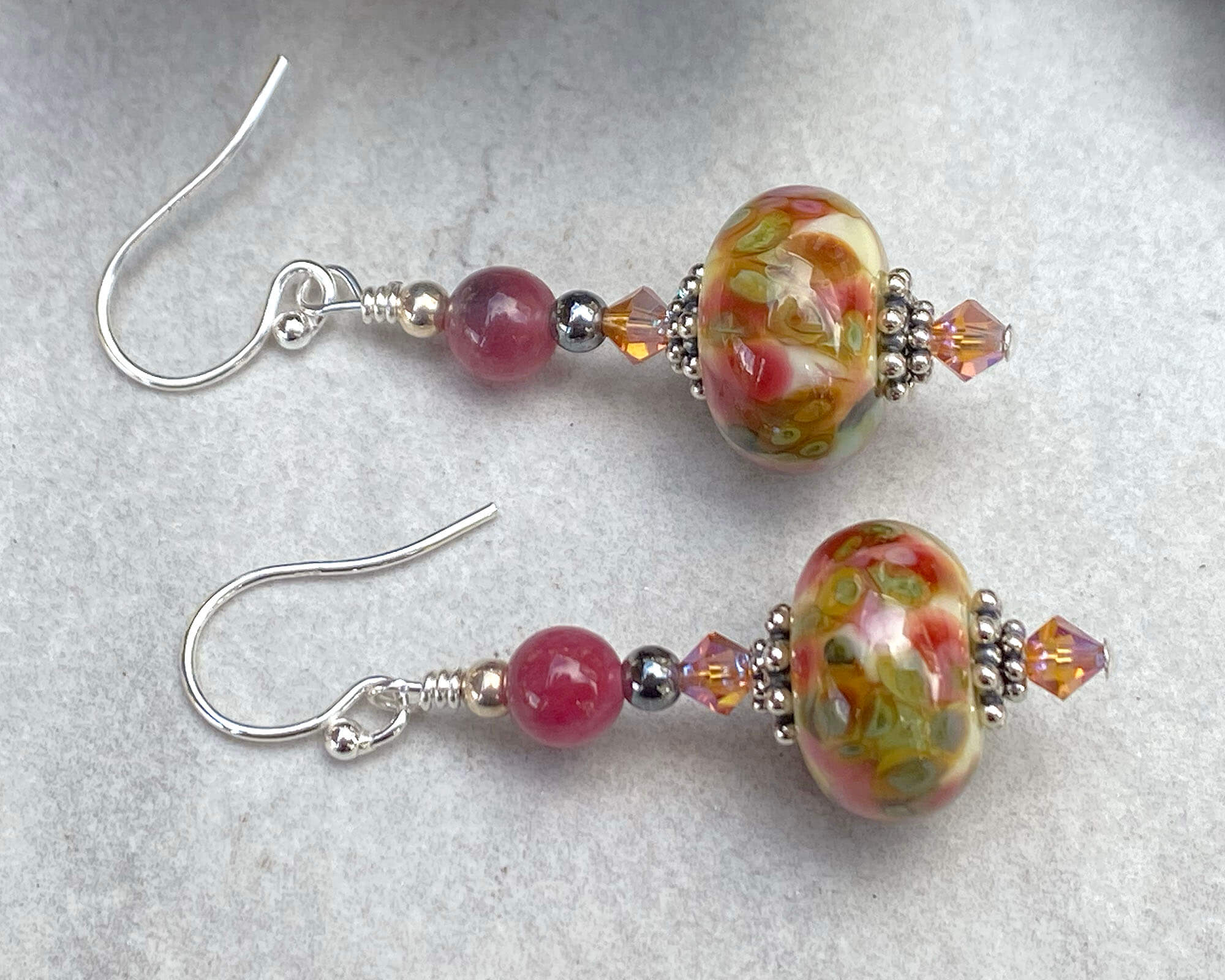 Handmade Peach Agate Yellow Lampwork Glass Earrings – Boho Chic Dangle Jewelry for Women | Perfect for Parties, Weddings & Everyday Wear