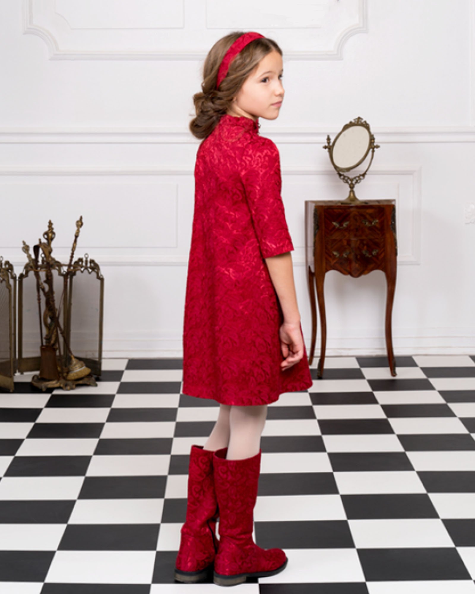 Elegant Girls' Jacquard Dress with Crystal Rose Embroidery - Sizes 6-12 for Birthday Parties, Weddings & Special Occasions