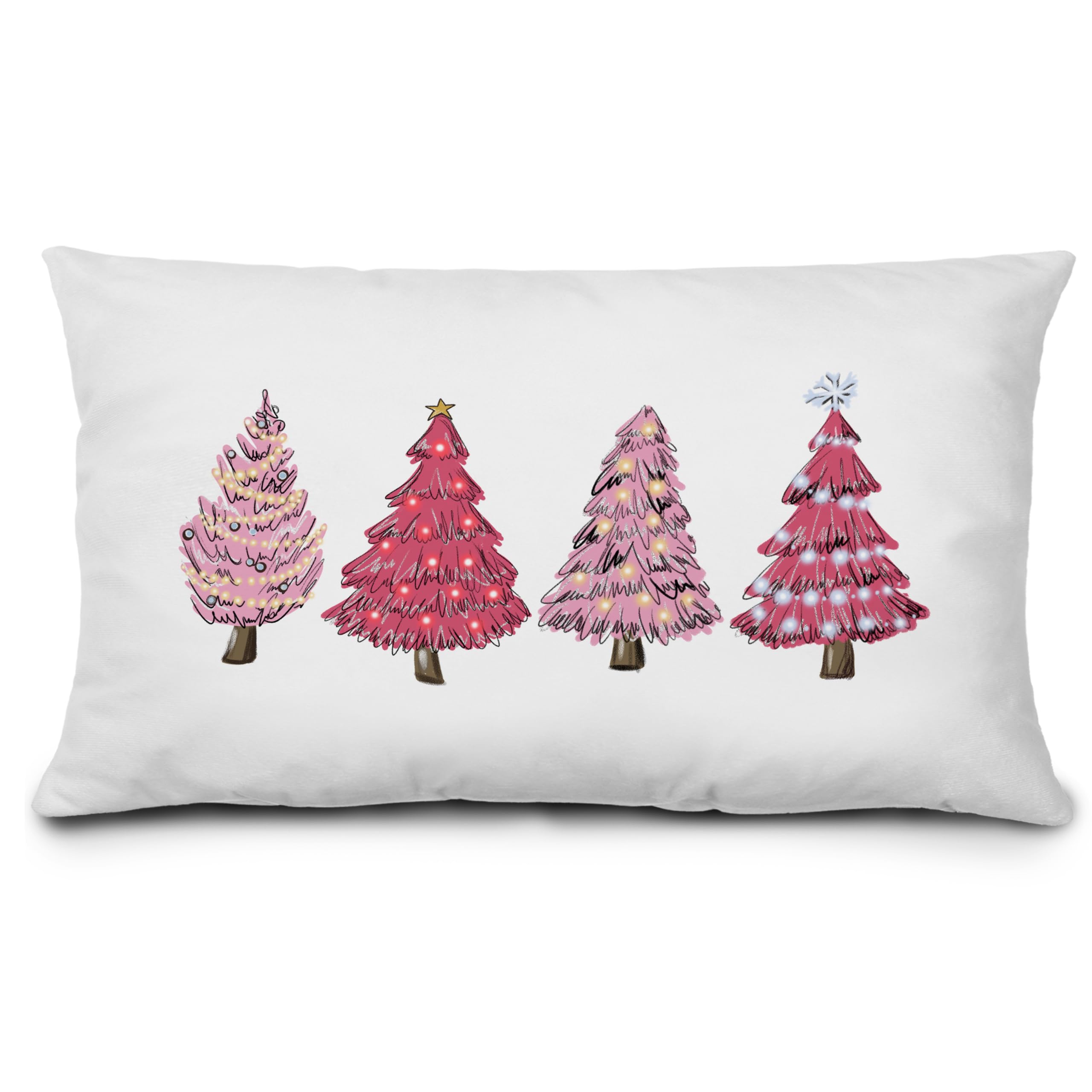 KEUSPI Pink Christmas Pillow Covers 12x20 - Festive Holiday Decor for Tree & Bedroom - Soft Decorative Throw Pillow Cases for Xmas Home Decorations (Set of 2) - Perfect for Living Room, Sofa & Seasonal Holiday Styling