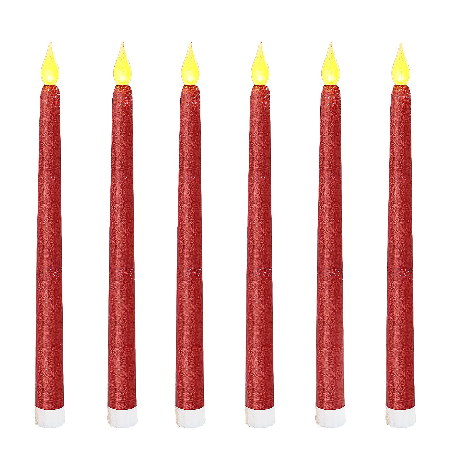 6PCS Red Glitter LED Flameless Taper Candles 11 Inch - Battery Operated Dripless Candles with 6 Hour Timer, Safe Decorative Candlesticks for Wedding Centerpieces, Birthday Party Decor, Christmas, Halloween & Home Decor (Red Glitter)
