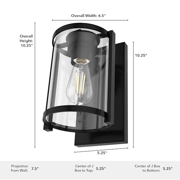 Hunter Astwood Matte Black 1 Light Wall Sconce - Modern Indoor/Outdoor Lighting for Bedroom, Hallway, Porch & Patio