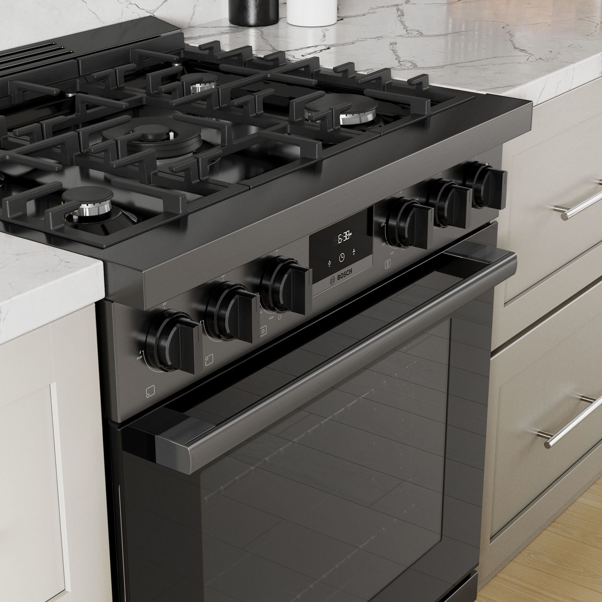 Bosch HGS8645UC 30 Inch Gas Range - Black Stainless Steel Built-in Oven with 4 Burners for Home Kitchen Cooking & Baking