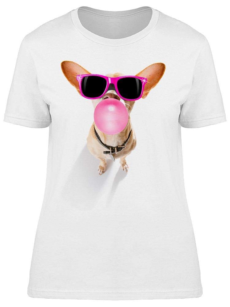 Smartprints Funny Dog with Glasses & Chewing Gum Graphic T-Shirt for Women - Casual Wear, Gift Idea & Dog Lover Outfit