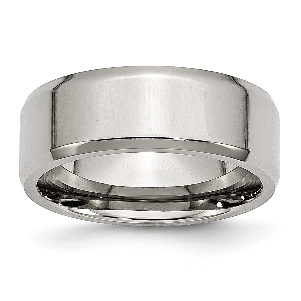 ICE CARATS 8mm Stainless Steel Beveled Edge Band Ring - Classic Flat Wedding Ring for Men, Durable Fashion Jewelry - Perfect Gift for Dad, Husband & Him - Ideal for Weddings, Anniversaries & Everyday Wear