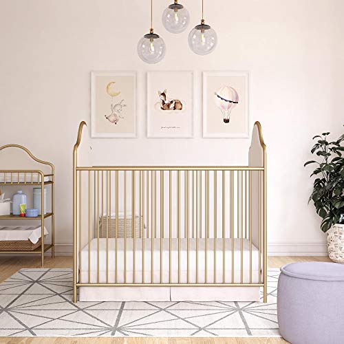 Little Seeds Piper Upholstered Metal Crib in Gold - Modern Nursery Furniture for Baby Girls & Boys - Perfect for Nursery, Bedroom & Daycare Decor